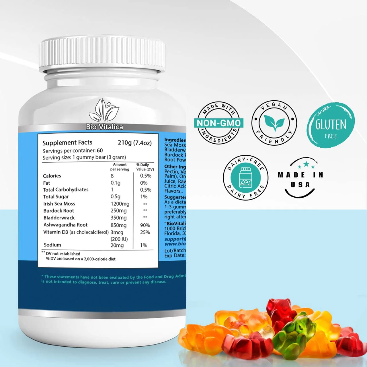BIO VITALICA Sea Moss Ashwagandha Gummies - Organic Irish Seamoss & Ashwagandha Root Supplements for Supporting Energy & Immunity for Men & Women, 60 Vegan Gummies - Image 6