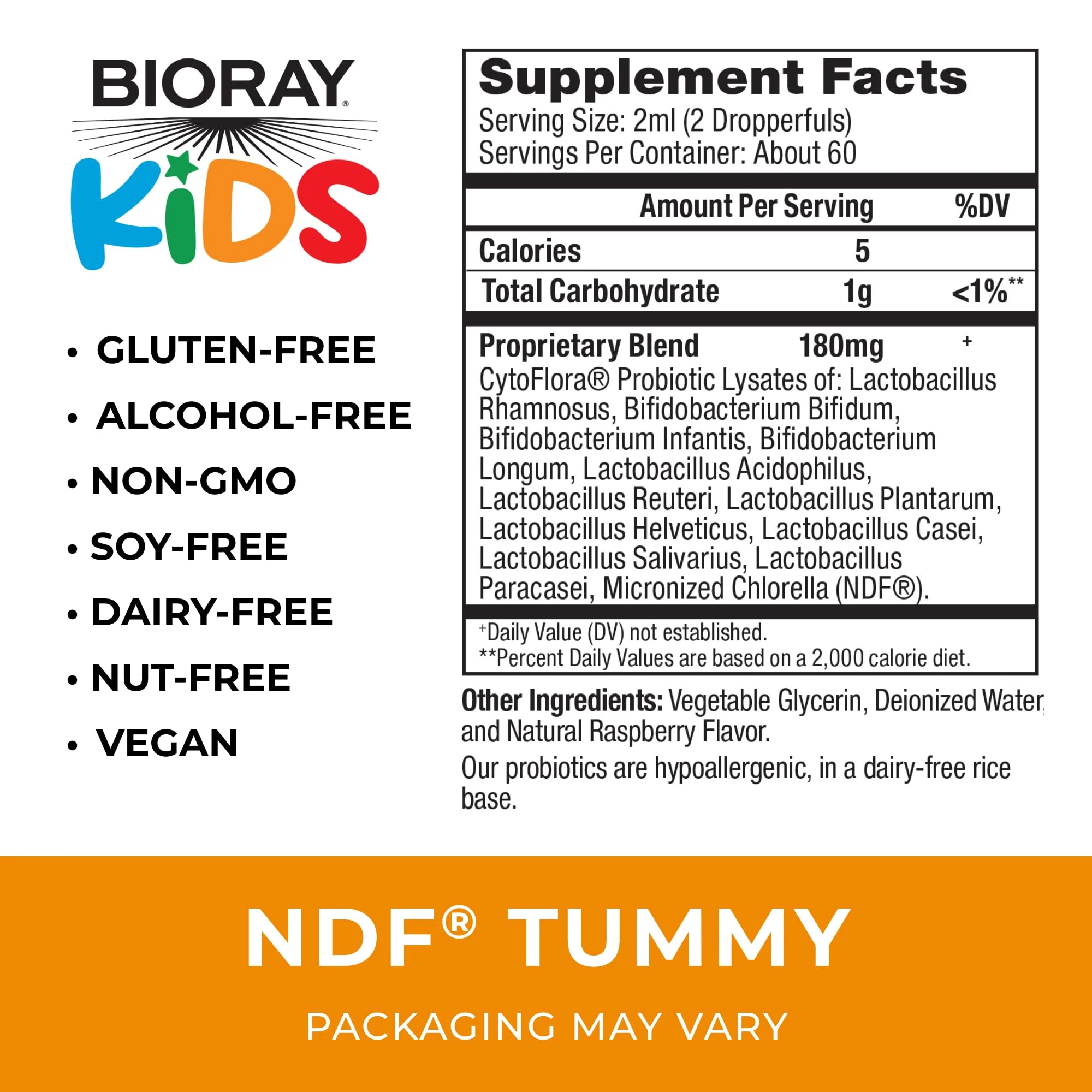 BIORAY Kids NDF Tummy, Raspberry - 4 fl oz (120 mL) - 11-Strain Probiotic Blend - Supports The Immune Response in The GI Tract - Non-GMO, Vegan, Gluten Free - Approx. 120 Servings - Image 3