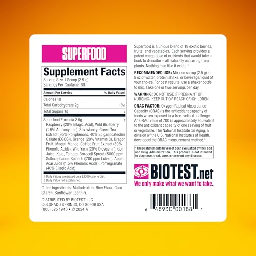 Biotest Superfood Powder Blend of 18 Whole Food Berries, Fruits, and Vegetables - Healthy Polyphenols, Antioxidants, Vitamins, Minerals - 60 Day Supply - 150 g - Image 5
