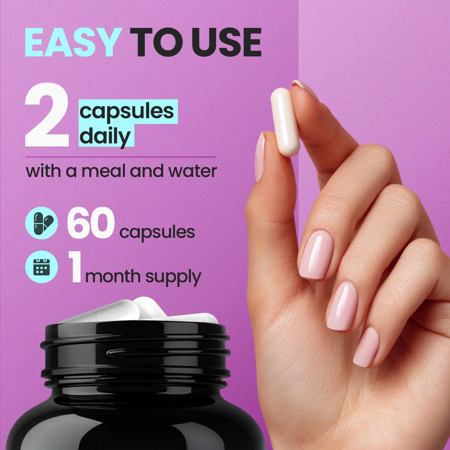 Biotin | Collagen | Keratin Booster with Hyaluronic Acid - Thicker Hair Growth, Healthy Skin & Stronger Nails Supplement – Extra Strength - Multi Vitamin B Complex - Women & Men - Made in USA - 60ct - Image 2