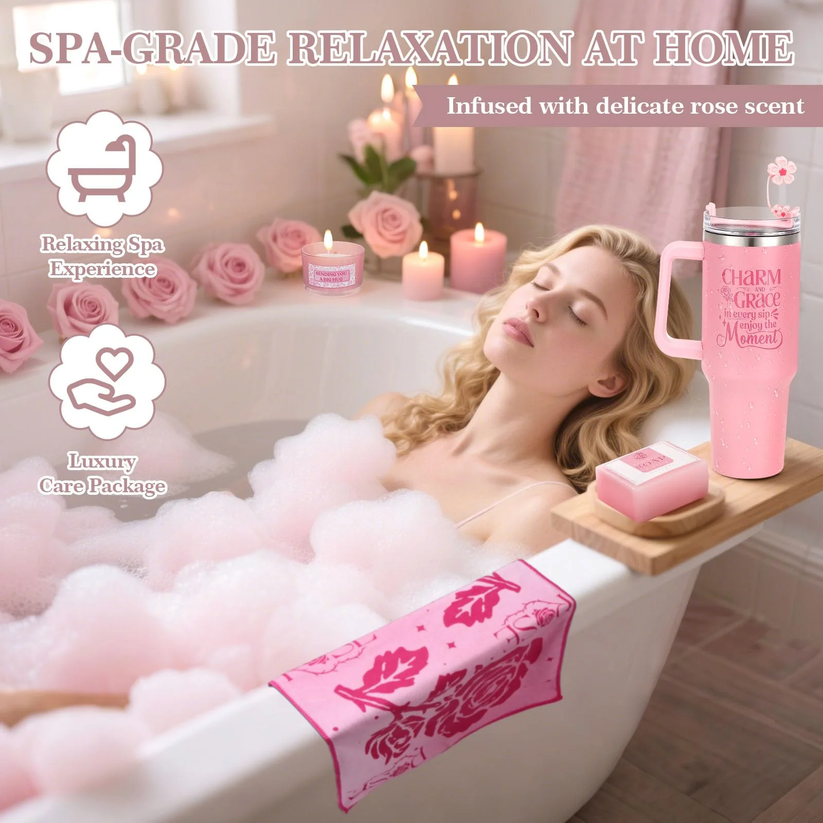 Birthday Gifts for Women Self Care Gift - Get Well Soon Gift Christmas Gifts - Rose Relaxing Spa Gift Basket Self Care Package for Women,Best Friend,Girlfriend,Wife,Mom,Sister,Her w/ Insulated Tumbler - Image 5
