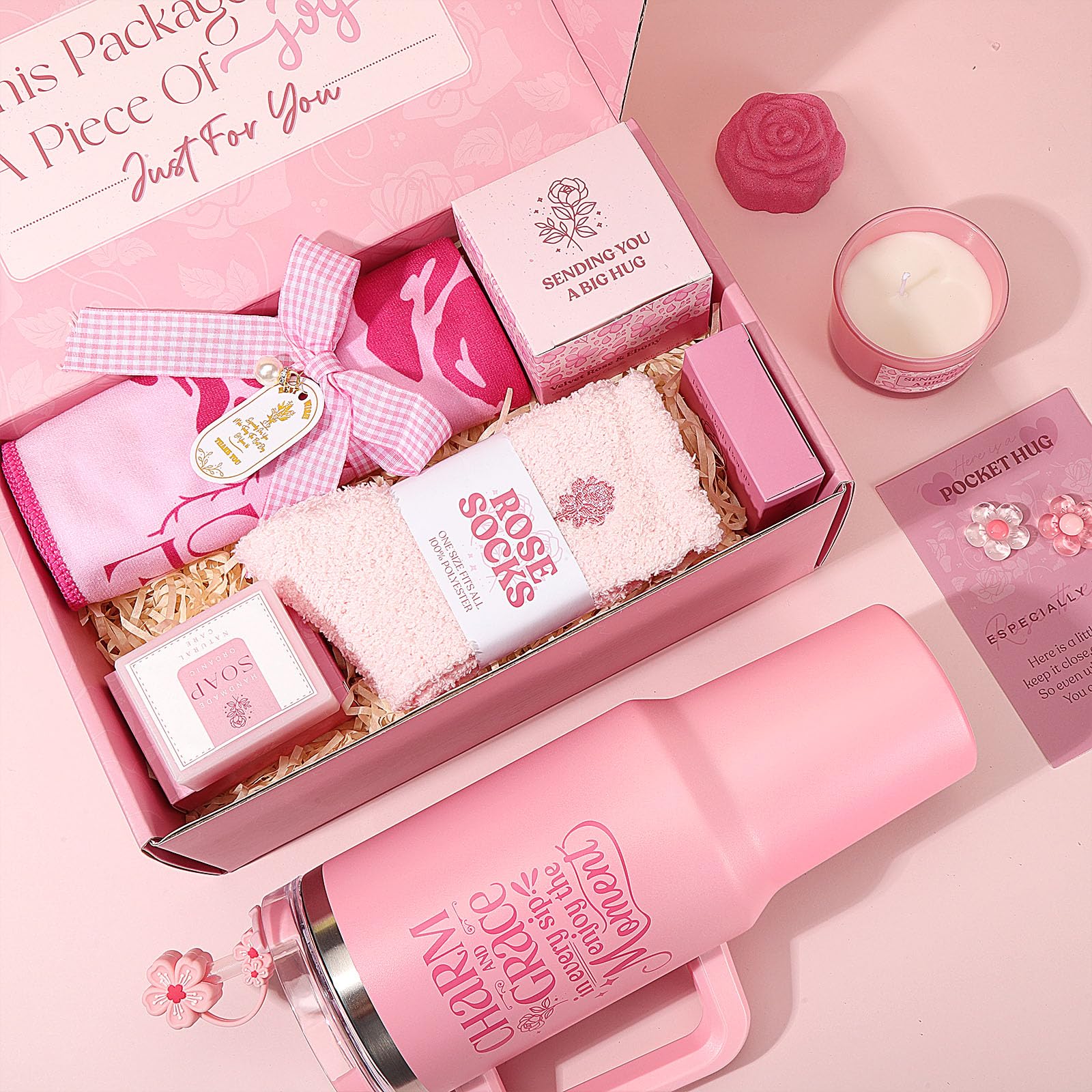 Birthday Gifts for Women Self Care Gift - Get Well Soon Gift Christmas Gifts - Rose Relaxing Spa Gift Basket Self Care Package for Women,Best Friend,Girlfriend,Wife,Mom,Sister,Her w/ Insulated Tumbler - Image 8