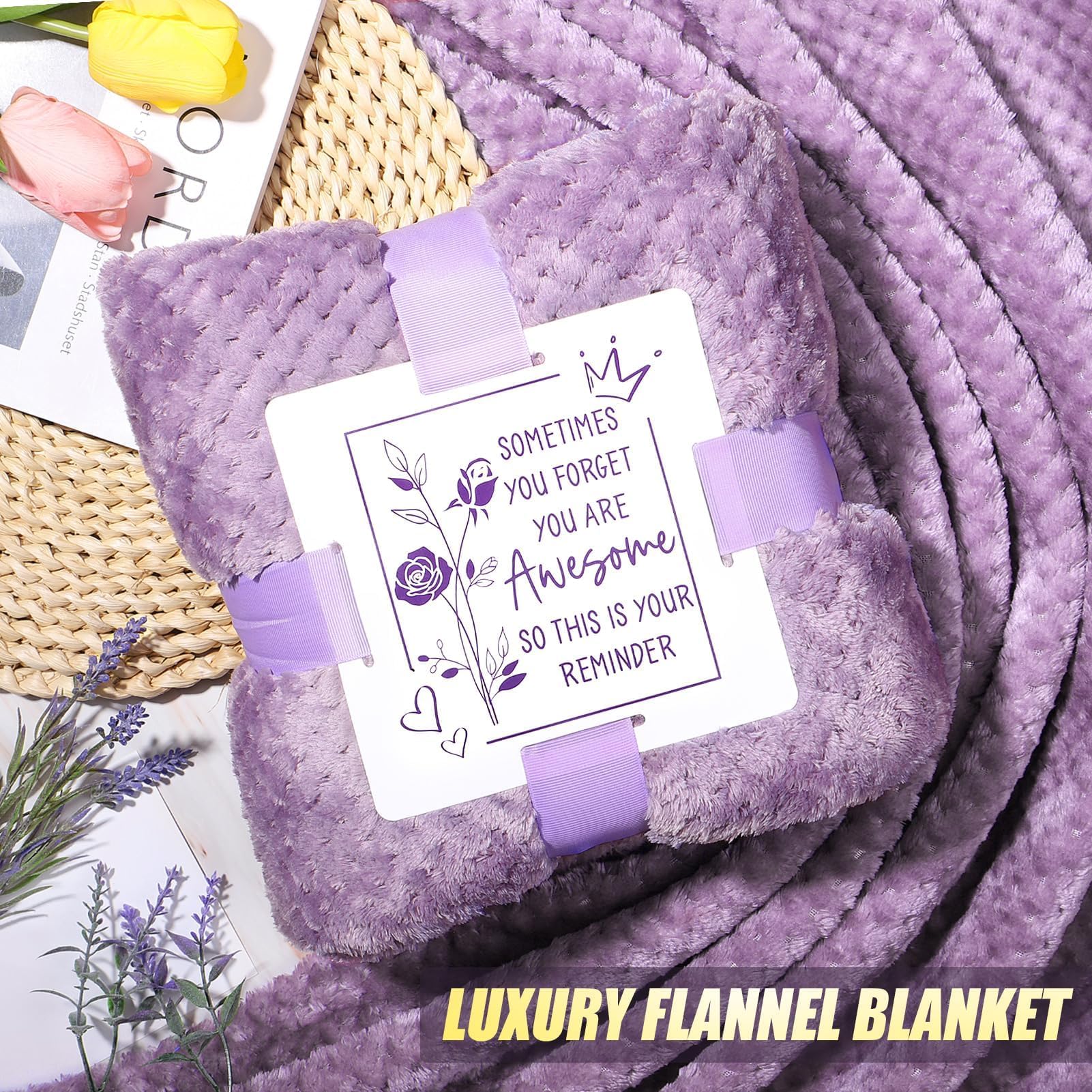 Birthday Gifts for Women Self Care Gifts Get Well Soon Gifts, Lavender Relaxing Spa Gifts Basket Care Package w/ Flannel Blanket 40 OZ Tumbler, Christmas Gifts for Mom Wife Grandma Friends Sisters Her - Image 8