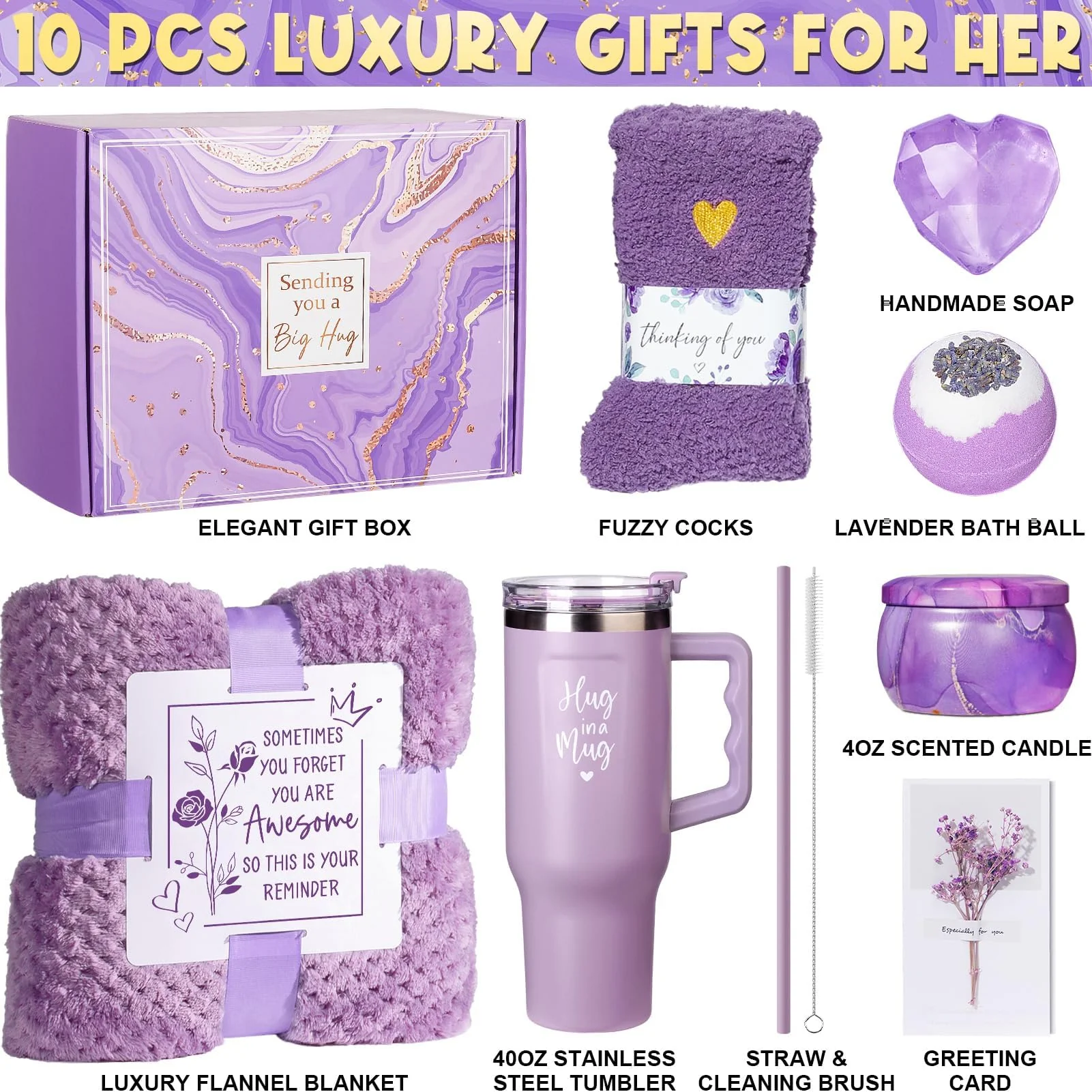 Birthday Gifts for Women Self Care Gifts Get Well Soon Gifts, Lavender Relaxing Spa Gifts Basket Care Package w/ Flannel Blanket 40 OZ Tumbler, Christmas Gifts for Mom Wife Grandma Friends Sisters Her - Image 9