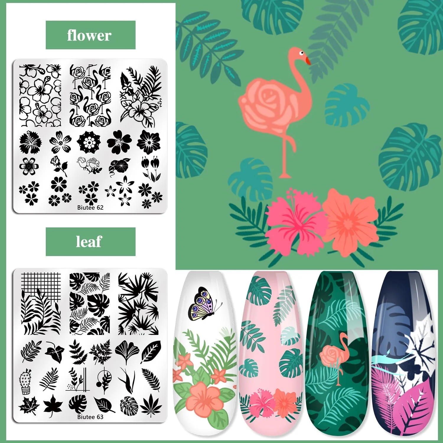Biutee Nail Stamper Kit 15pcs Nail Art Stamp Plate 8pcs Stamp Gel Polish 1pcs Nail Stamper Scraper Set with Storage Bag, Nail Stamp Template Kit Flower Lace Animal Star Halloween Christmas Design - Image 6