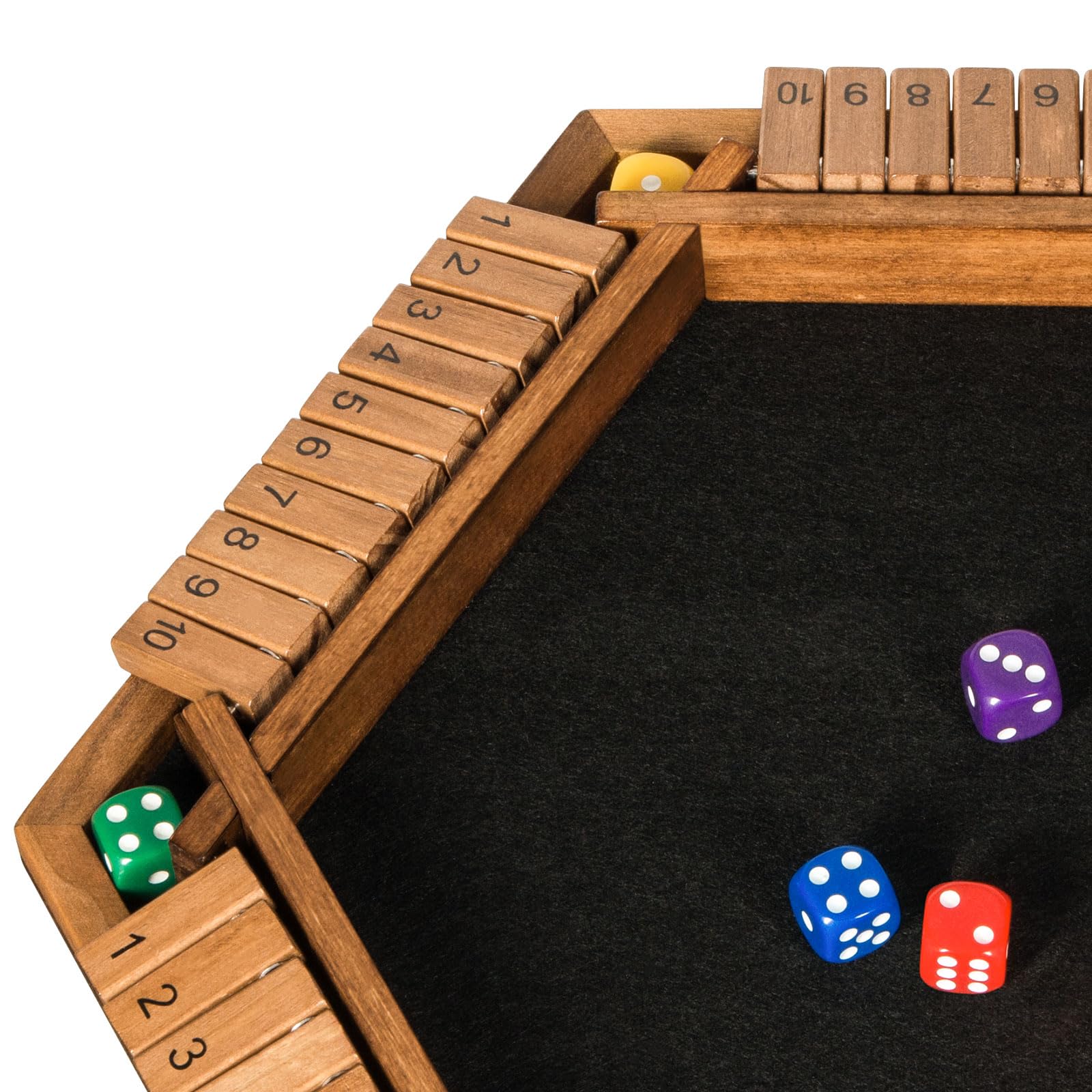 BIVOMON 1-6 Players Shut The Box Dice Game, Wooden Board Table Math Game for Kids Adult with 24 Dice, Close The Box Game for Family, Party, Christmas, Birthday - Image 3