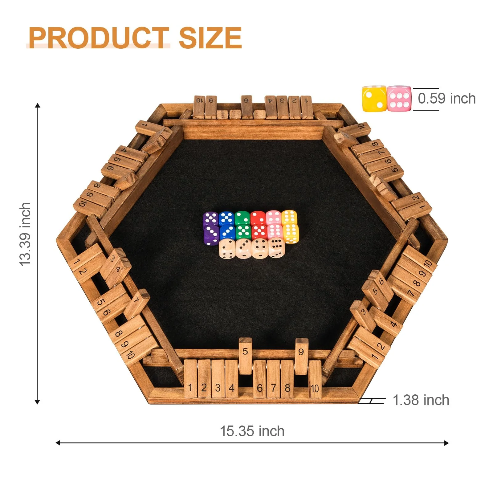 BIVOMON 1-6 Players Shut The Box Dice Game, Wooden Board Table Math Game for Kids Adult with 24 Dice, Close The Box Game for Family, Party, Christmas, Birthday - Image 8