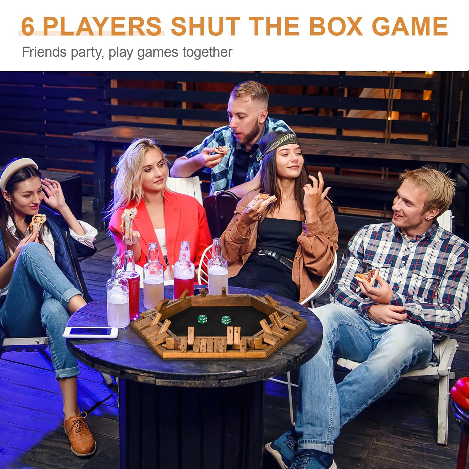 BIVOMON 1-6 Players Shut The Box Dice Game, Wooden Board Table Math Game for Kids Adult with 24 Dice, Close The Box Game for Family, Party, Christmas, Birthday - Image 9