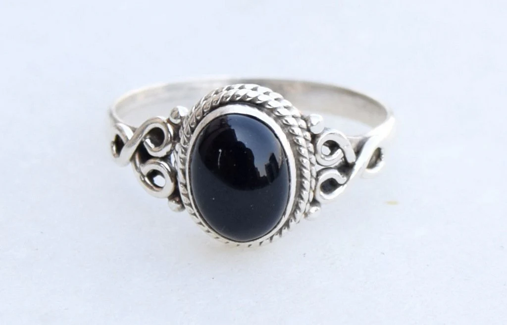 Black Onyx Stone Ring 925 Sterling Silver Statement Ring For Women Handmade Gemstone Christmas Jewellery Size US 8 Gift For Her - Image 5