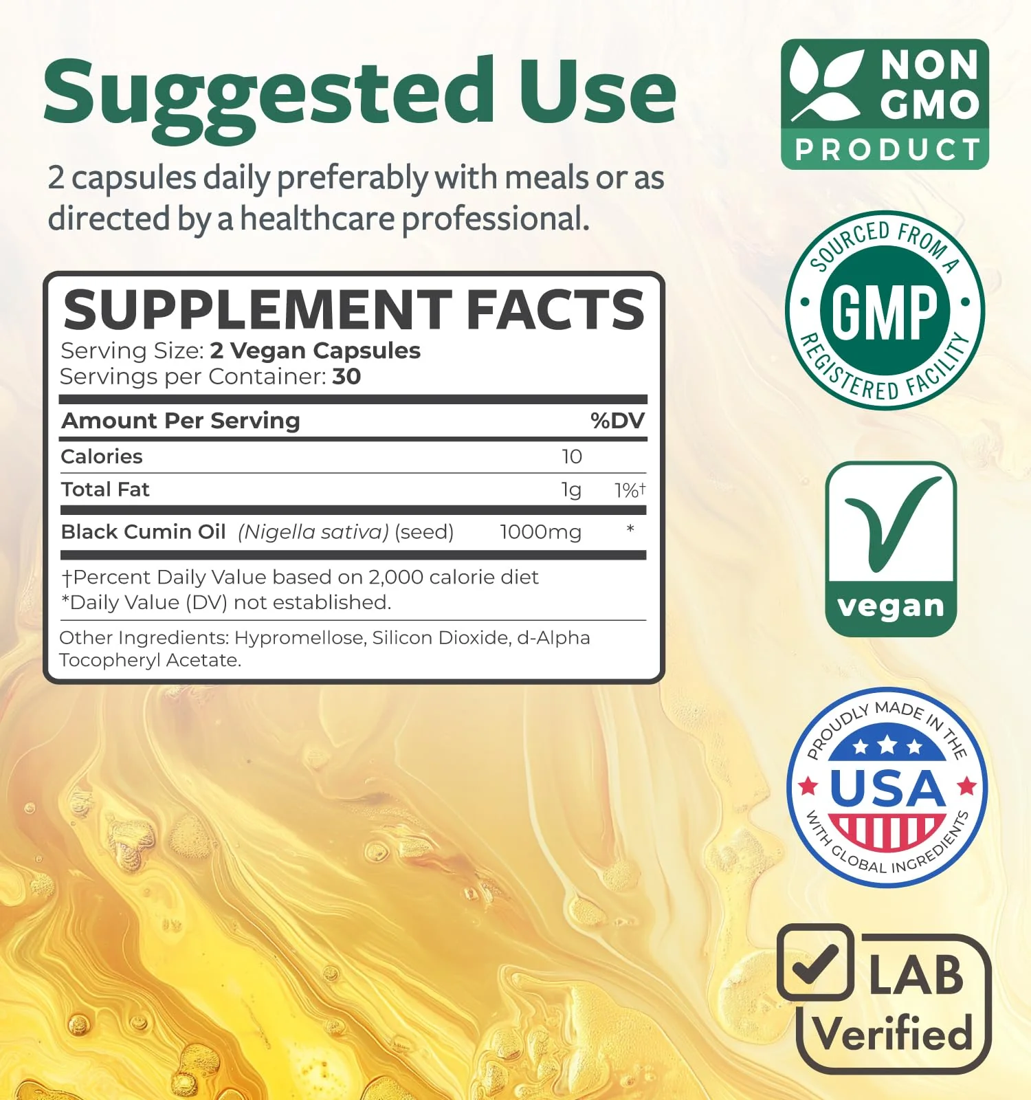 Black Seed Oil - 60 Softgel Capsules (Non-GMO & Vegan) Premium Cold-Pressed Nigella Sativa Producing Pure Black Cumin Seed Oil with Vitamin E - 500mg Each, 1000mg Per 2 Capsule Serving - Image 6