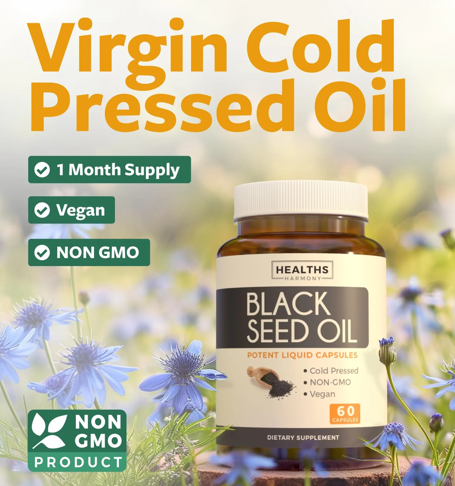 Black Seed Oil - 60 Softgel Capsules (Non-GMO & Vegan) Premium Cold-Pressed Nigella Sativa Producing Pure Black Cumin Seed Oil with Vitamin E - 500mg Each, 1000mg Per 2 Capsule Serving - Image 9