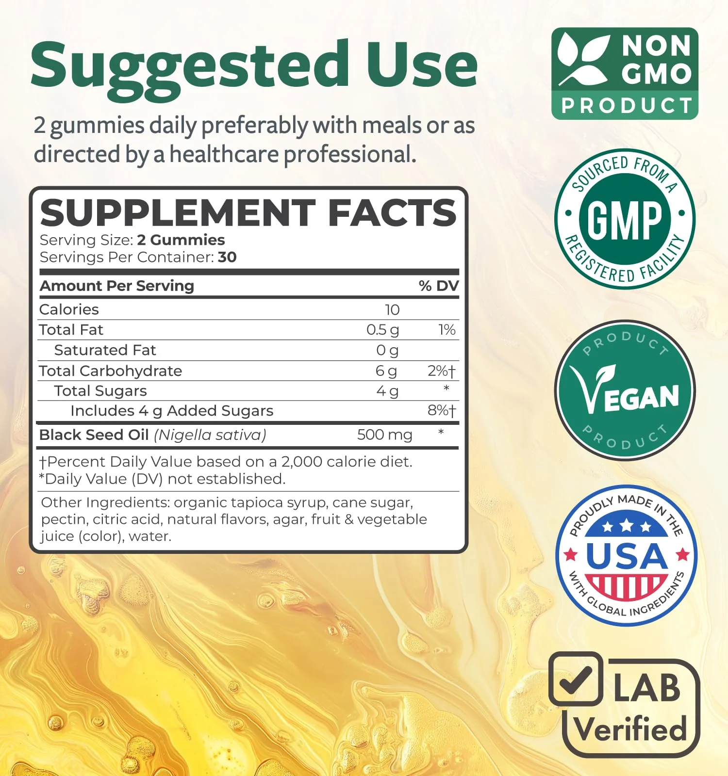 Black Seed Oil Gummies - Natural Ginger Ale Flavor (Non-GMO & Vegan) Cold-Pressed Nigella Sativa Producing Pure Black Cumin Seed Oil - 500mg Per 2 Gummy Serving - Image 5