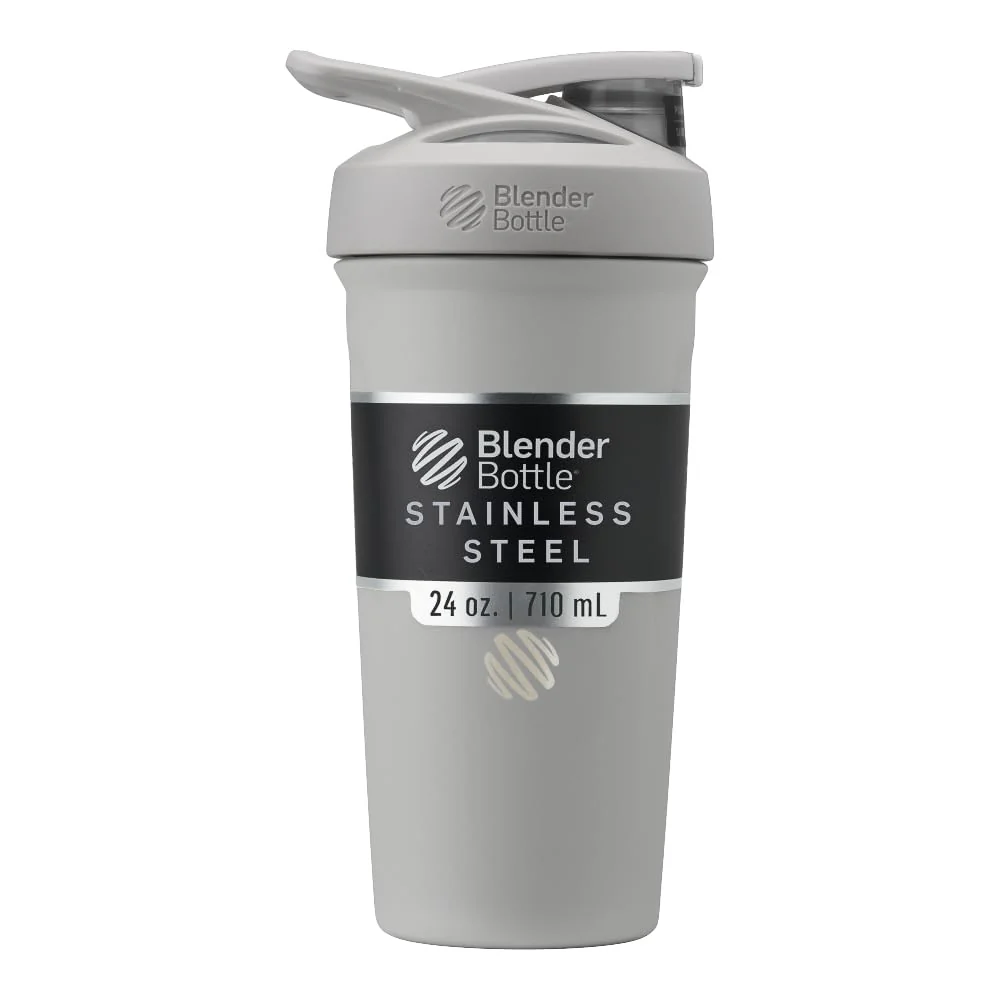 BlenderBottle Sport Insulated Stainless Steel Shaker Bottle with Wire Whisk, 24-Ounce, Grey – Protein Shakes & Hydration for Athletes & Fitness Enthusiasts, Easy Mixing, Keeps Drinks Cold, Lockable Lid