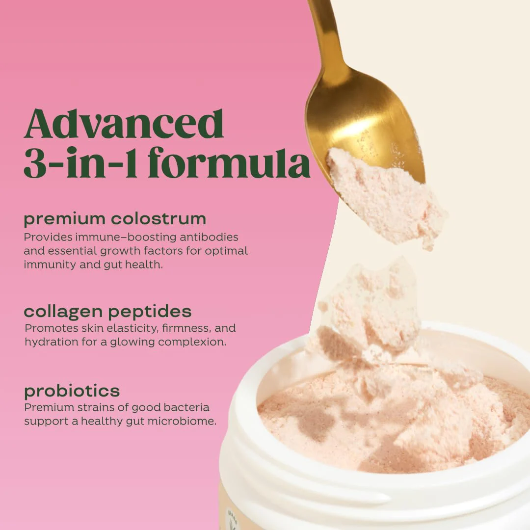 Bloom Nutrition Bovine Colostrum Powder with Vitamin B-12 for Gut Health, Immune Support, Hair Growth & Beauty Supplement | Strawberry, 25 Servings - Image 3