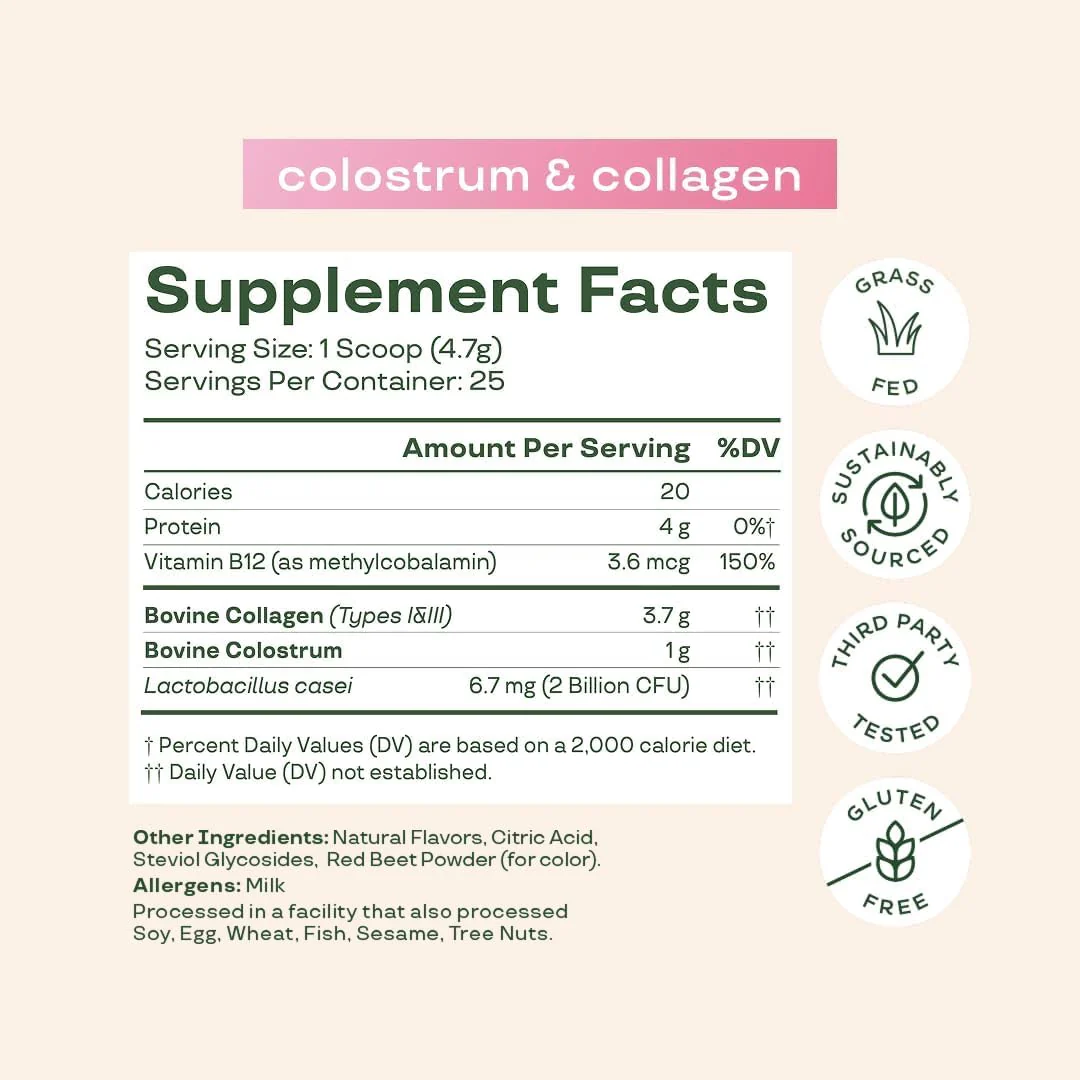 Bloom Nutrition Bovine Colostrum Powder with Vitamin B-12 for Gut Health, Immune Support, Hair Growth & Beauty Supplement | Strawberry, 25 Servings - Image 4