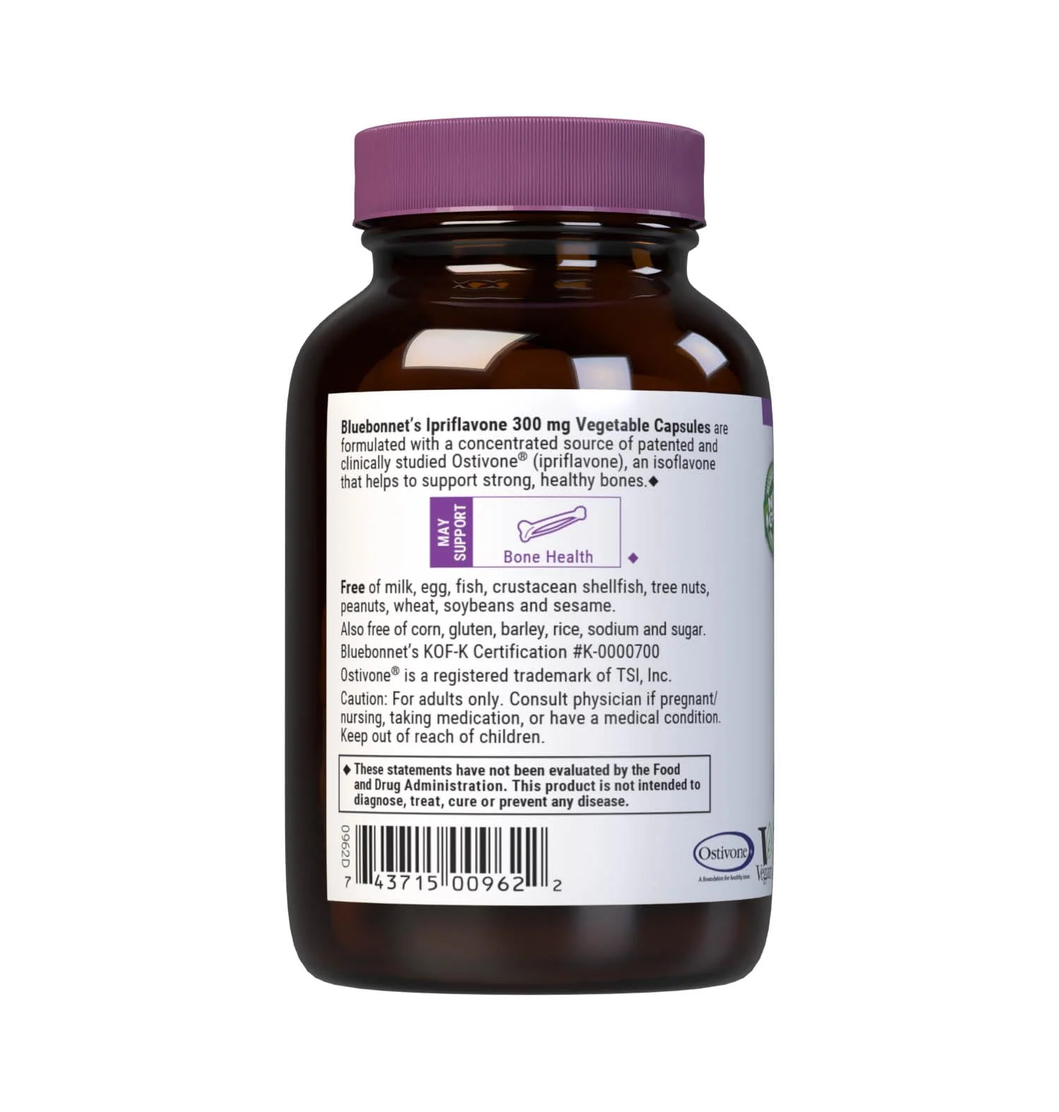 BlueBonnet Nutrition Ipriflavone 300mg – for Bone Health* – Ostivone Source - Non-GMO, Vegan, Kosher Certified, Gluten-Free, Soy-Free, Dairy-Free – 60 Vegetable Capsules, 60 Servings - Image 2