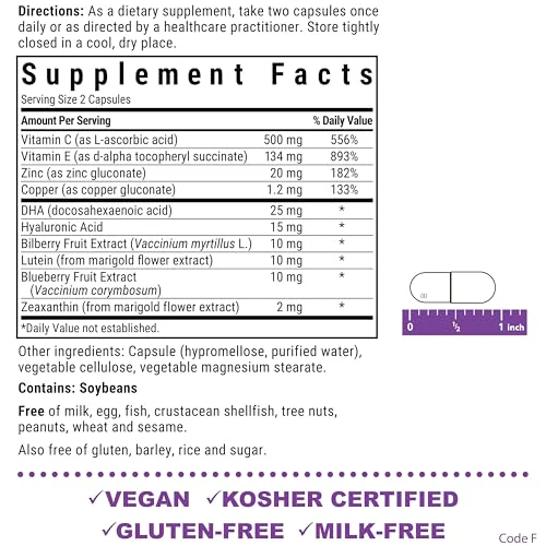 Bluebonnet Nutrition Targeted Choice Eye Care, Supports Eye Health and Macular Protection, Gluten & Dairy Free, Kosher-Certified, Vegan, 45 Servings, Light Grey, Macular & Blue, 90 Count - Image 6