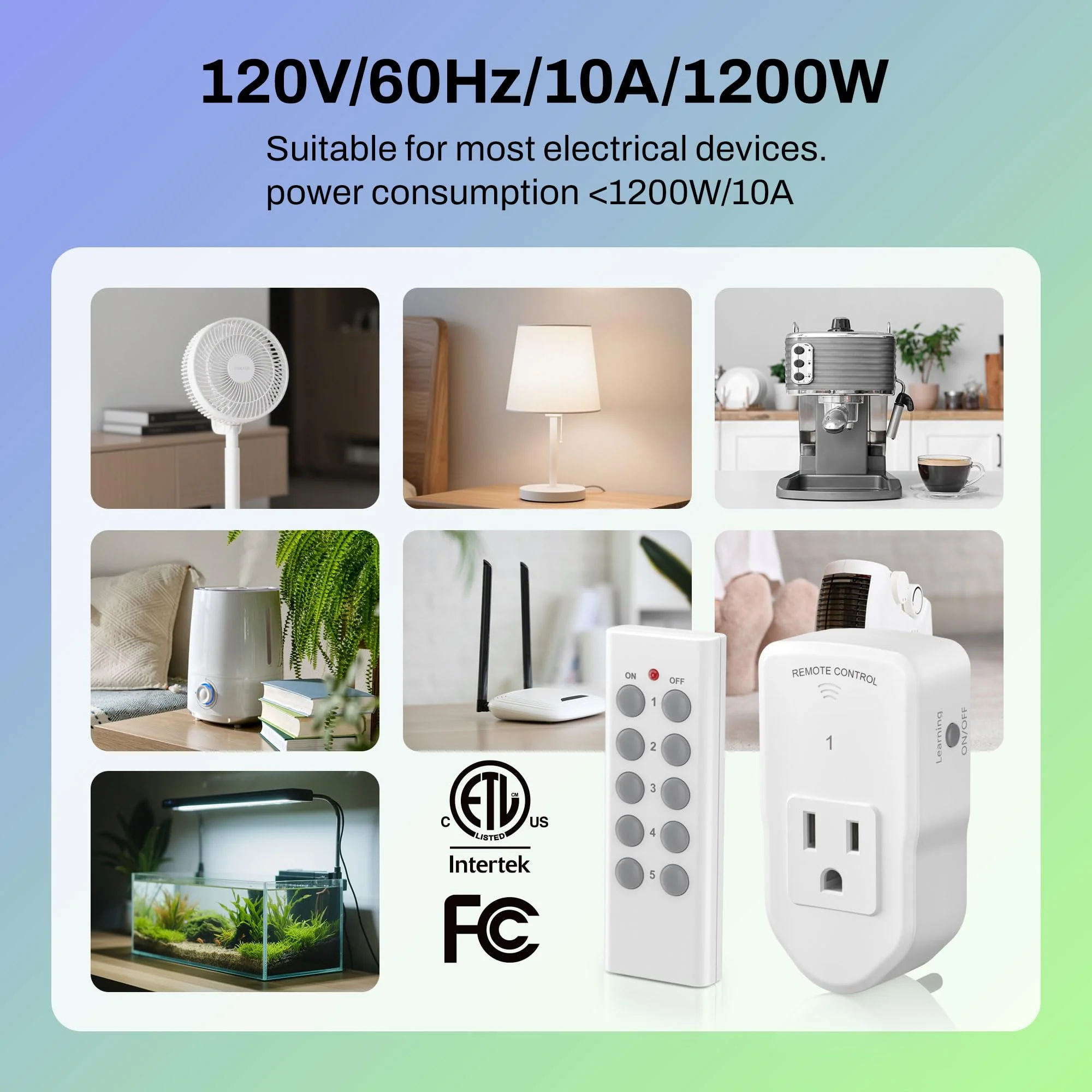 BN-LINK Wireless Remote Control Electrical Outlet Switch for Lights, Fans, Christmas Lights, Small Appliance, Long Range White (Learning Code, 5Rx-2Tx) 1200W/10A - Image 3