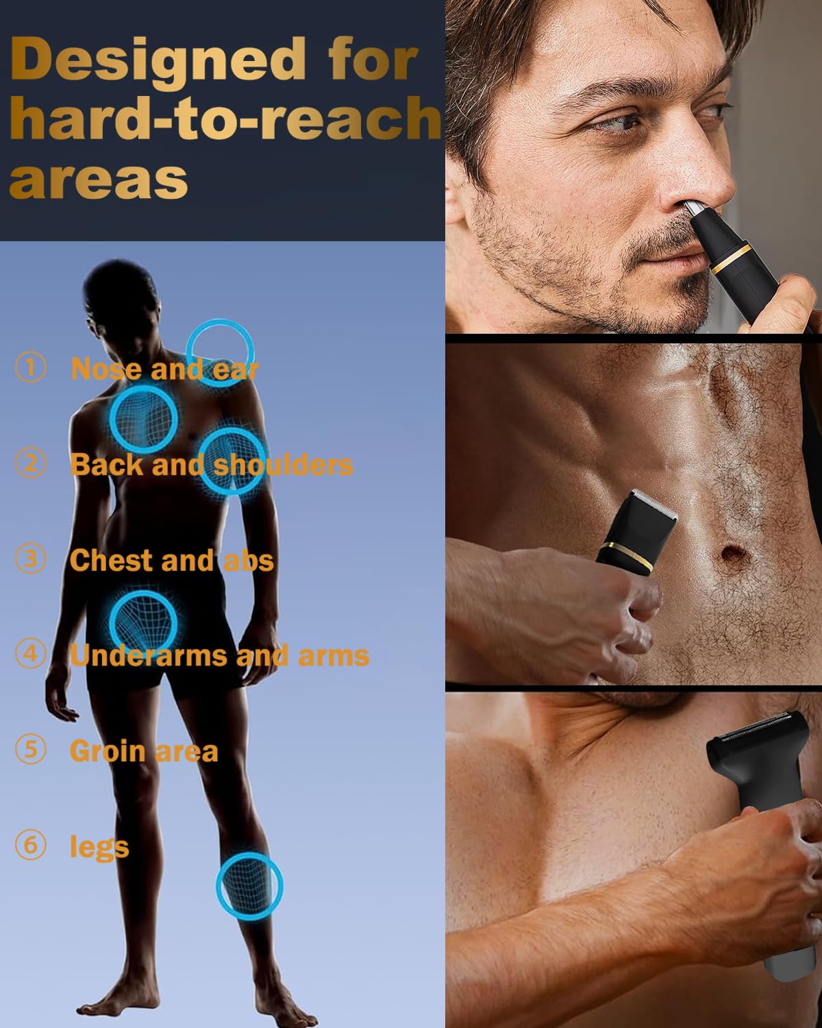 Body Hair Trimmer for Men, Manscape 3-in-1 Electric Razor Groin Groomer,IPX7 Waterproof Wet/Dry,Versatile Hair Trimmer for Ball/Beard/Nose,USB Rechargeable & Nose/Shaves Head,Christmas Gifts for Men - Image 8