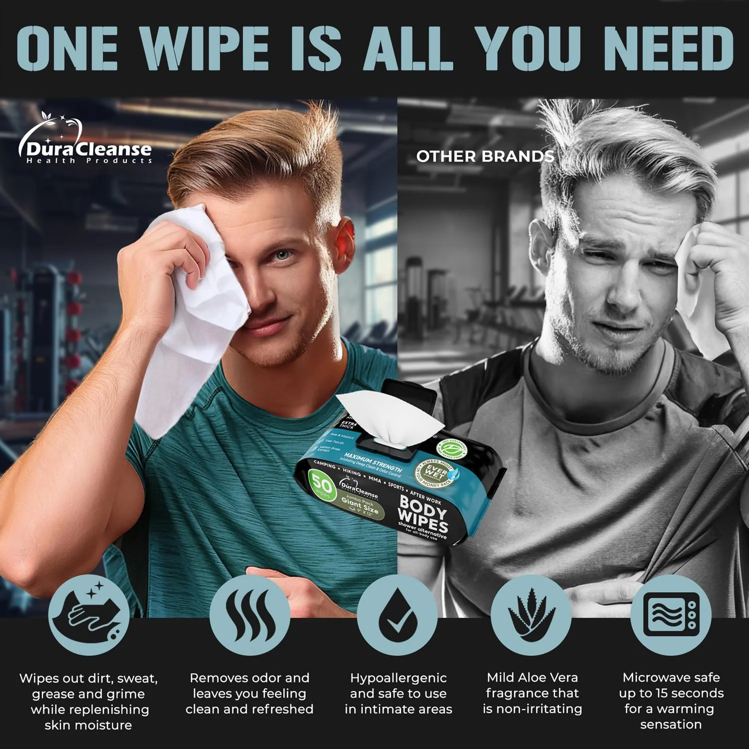 Body Wipes for Men - 50 XL No Rinse Shower Wipes + 4 Travel Bath Wipes - 9"x12" After Gym Wipes - Mens Deodorant Wipes - Face Wipes for Men -For Camping Essentials, Survival Gear and Supplies - Image 4