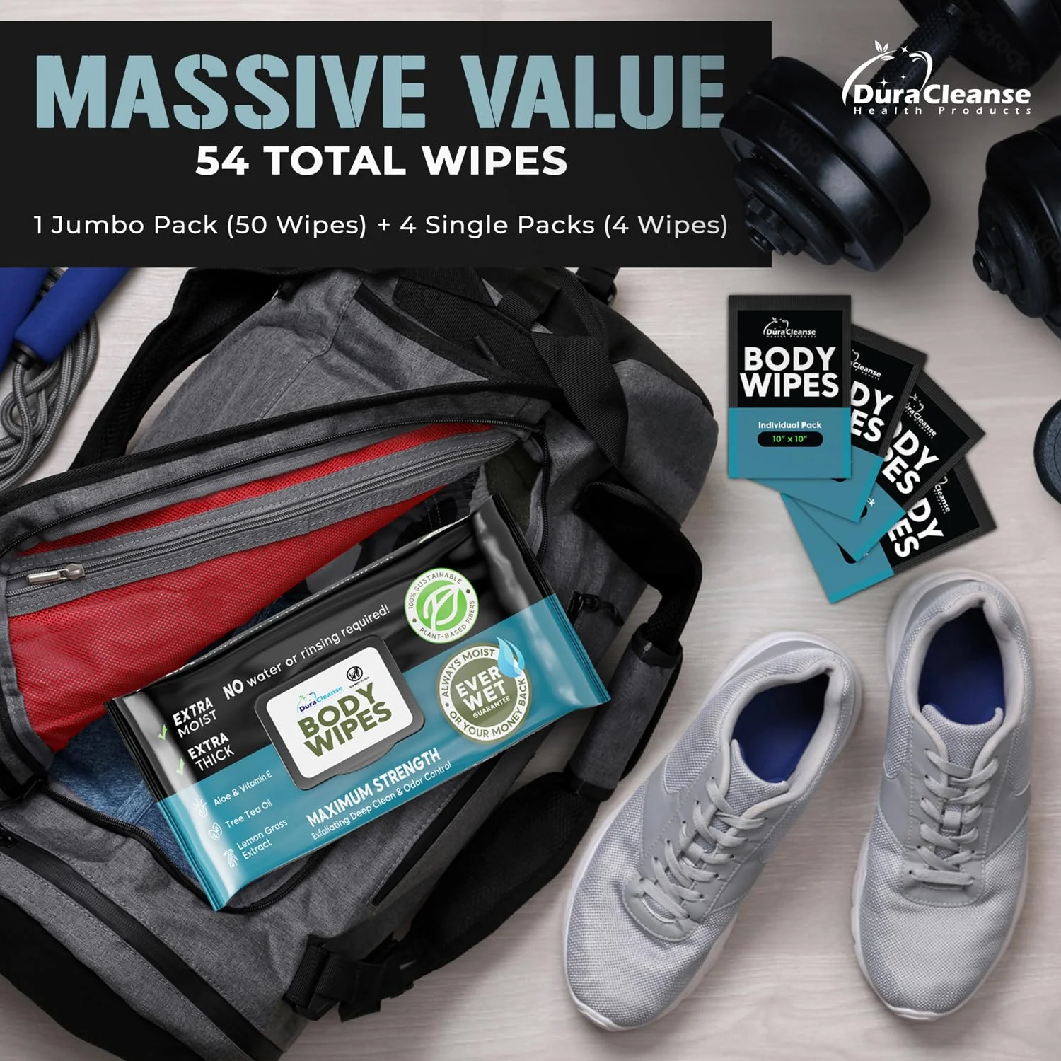 Body Wipes for Men - 50 XL No Rinse Shower Wipes + 4 Travel Bath Wipes - 9"x12" After Gym Wipes - Mens Deodorant Wipes - Face Wipes for Men -For Camping Essentials, Survival Gear and Supplies - Image 9
