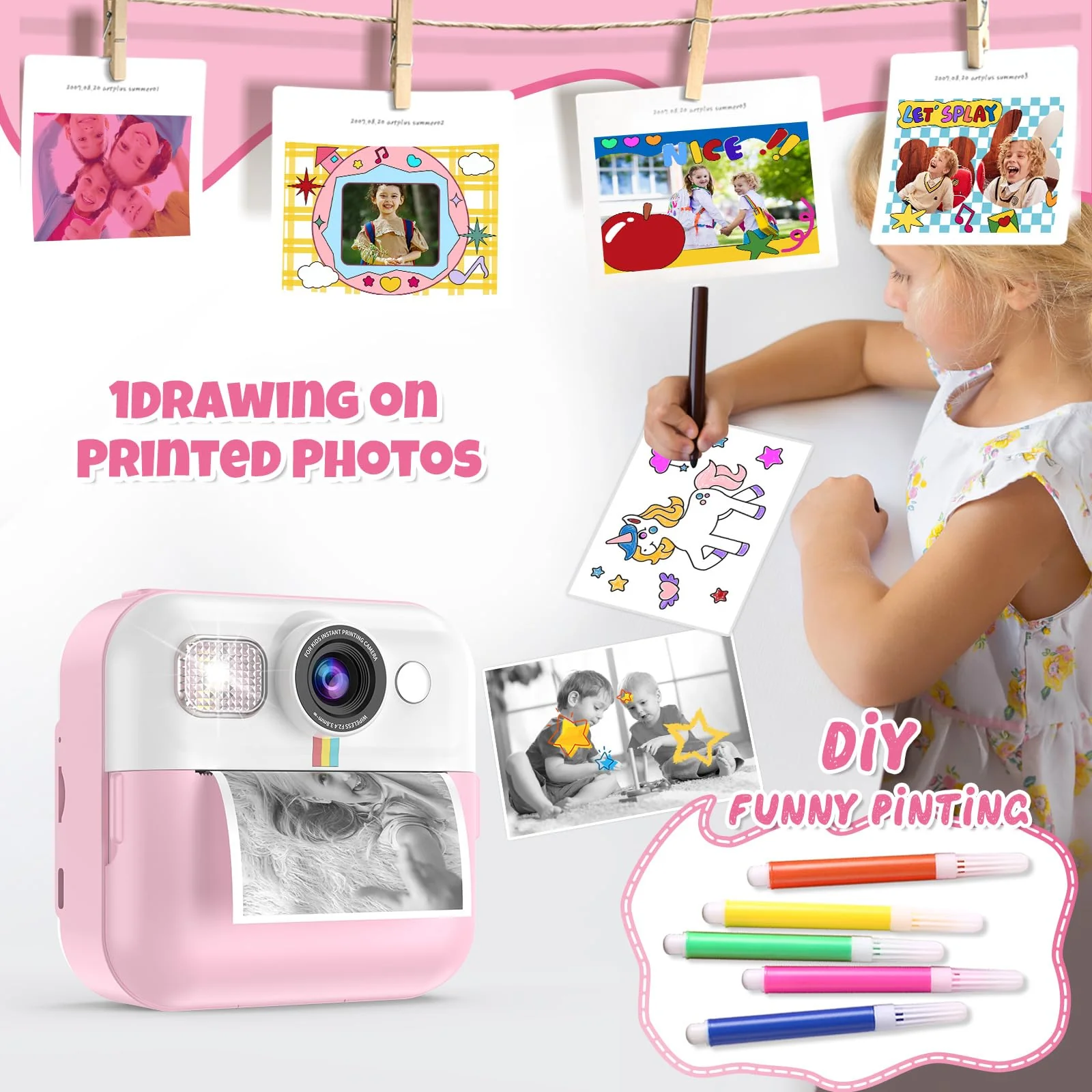 BOFIDAR Instant Print Camera for Kids, Christmas Birthday Gifts for Girls Age 3-10, Toddler Toy for 3 4 5 6 7 8 9 10 Year Old Girls with 3 Roller Photo Paper (Pink) - Image 6