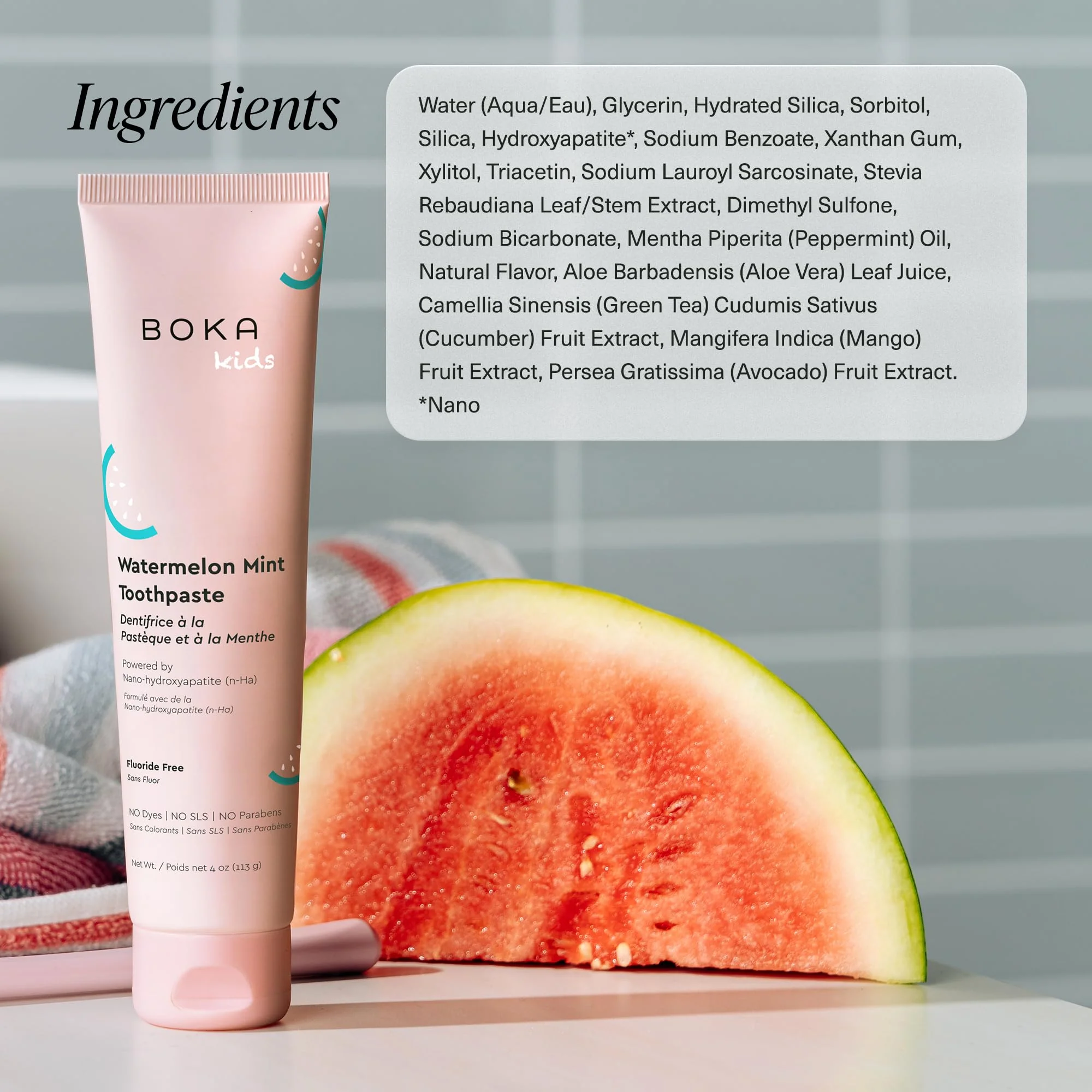 Boka Fluoride Free Toothpaste Nano Hydroxyapatite Toothpaste - Watermelon Mint Flavor, 4 oz 3Pk US Manufactured - Image 3