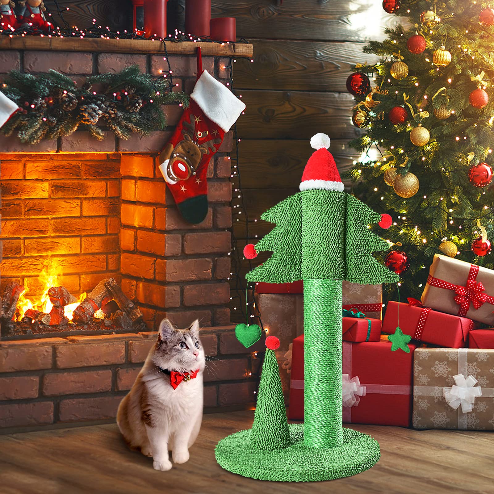 BOLUO Cat Scratching Post Tall Ceder Christmas Cat Trees for Adult Large Cats Scratcher Cute Toy Kitten Kitty Sisal Scratch with Teaser Ball Indoor Outdoor 31 inch - Image 8