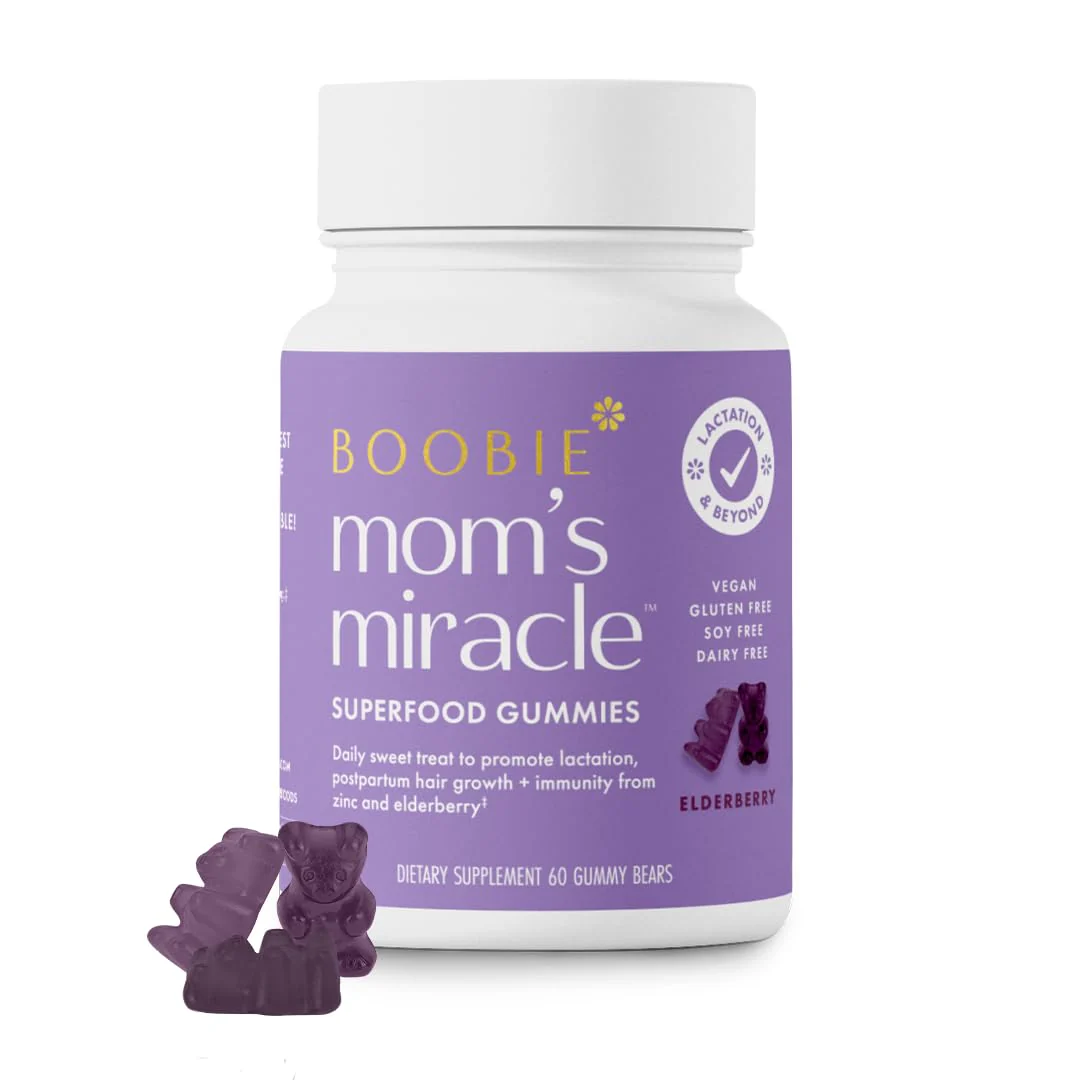 Boobie Bears Lactation Support Gummies | Helps As Milk Supply Booster & Supports Immune Health & Hair Growth | Breastfeeding Supplements with Zinc & Elderberry for Milk Supply Increase, 60 Count