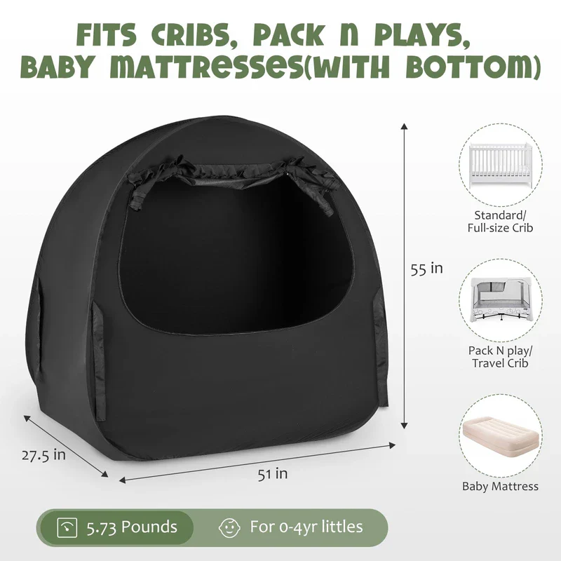 BORNA Pack N Play Blackout Cover, Blackout Tent for Full Size Crib and Pack and Play, Breathable Sleep Pod for Kids, Pop Up Crib Blackout Cover Canopy, Softens The Light - Image 4