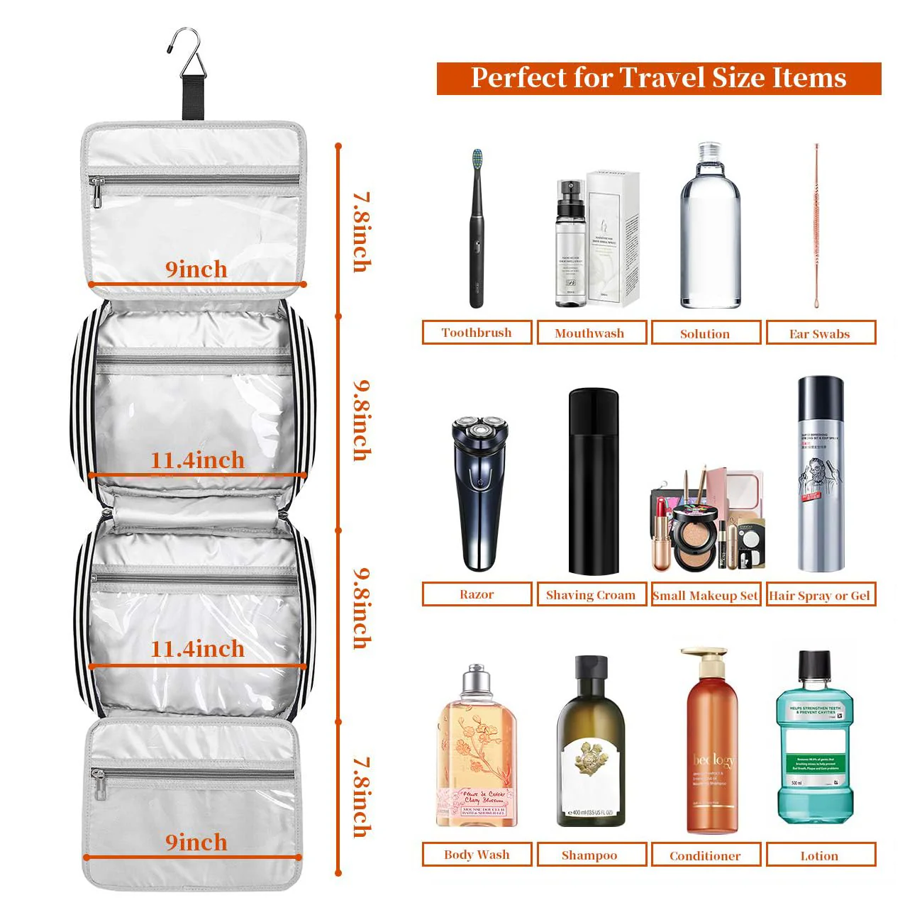 Bosidu Hanging Travel Toiletry Bag, Large Capacity Cosmetic Travel Toiletry Organizer for Women with 4 Compartments & 1 Sturdy Hook, Perfect for Daily Use/Christmas - Image 6