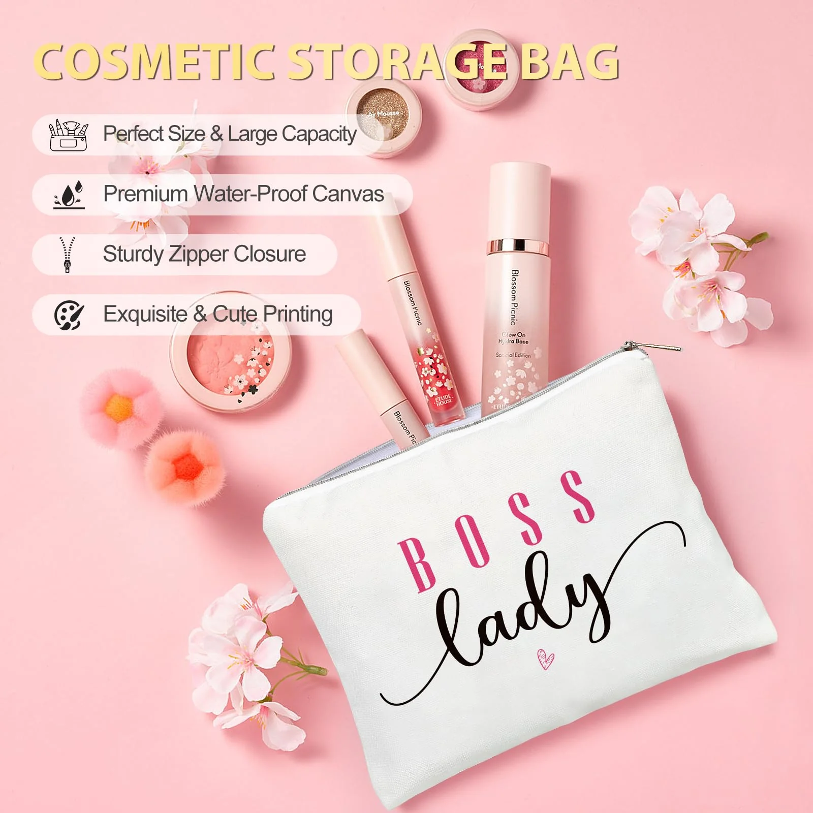 Boss Lady Gifts for Women, Best Boss Gift with Grocery Canvas Tote Bag, Funny Boss Christmas Box for Women, Cool Basket for Bosses Female, Office Appreciation Gifts for Birthday Boss's Day Pink - Image 4