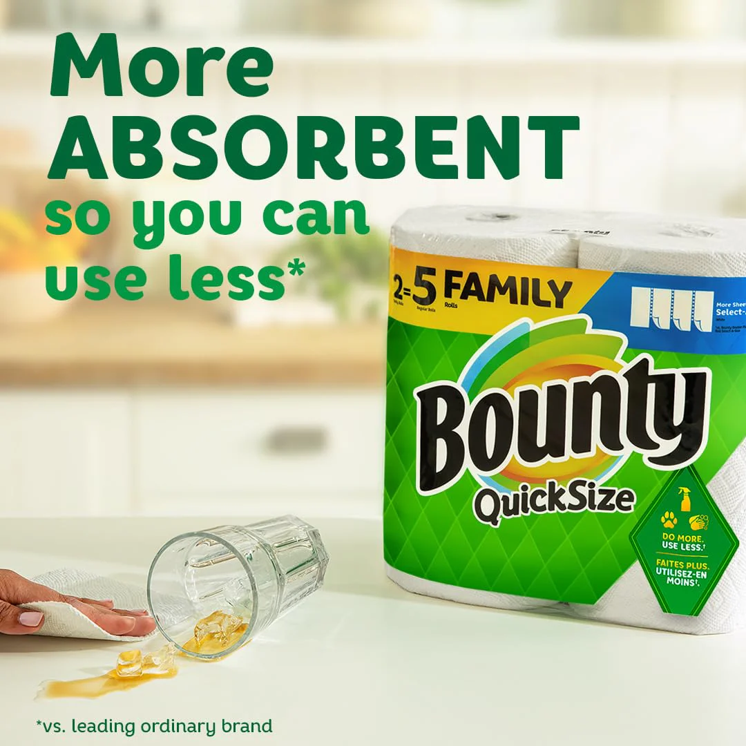 Bounty Quick-Size Paper Towels, White, 12 Family Rolls = 30 Regular Rolls - Image 9