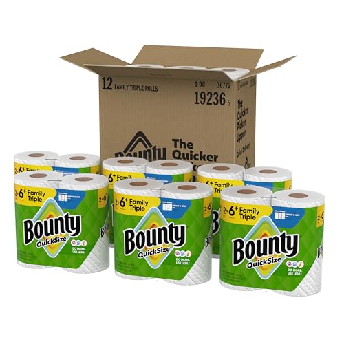 Bounty Quick-Size Paper Towels, White, 12 Family Triple Rolls = 40 Regular Rolls - Image 5