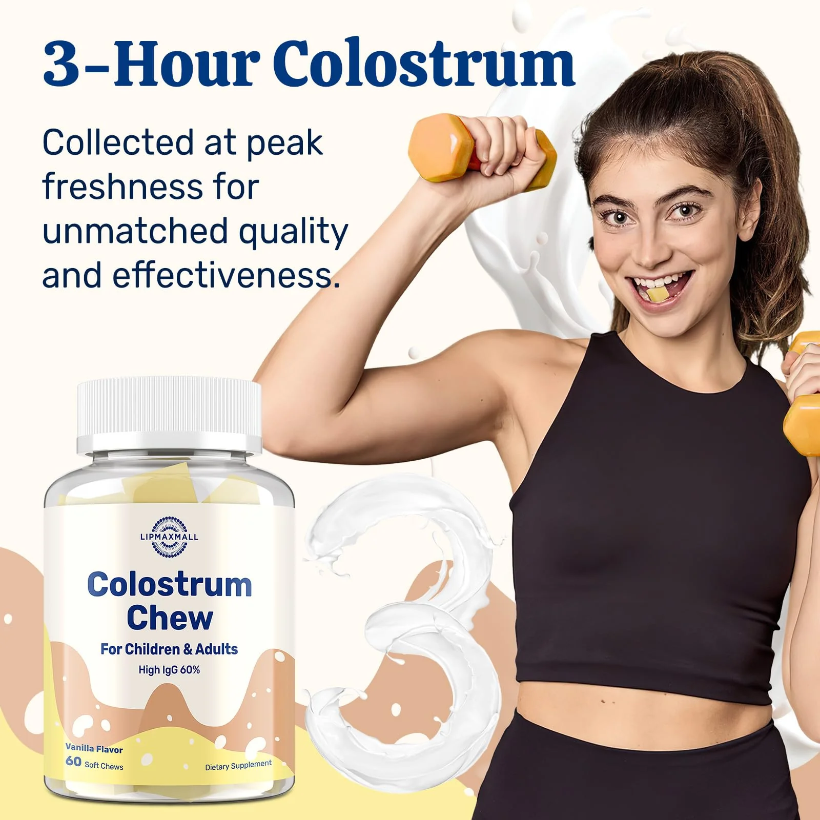 Bovine Colostrum Chews Supplement with 60% IgG for Humans Women Men Kids- for Immune, Gut, Bone, Joint, Cognitive, Overall Growth, from Grass-Fed Cows & Vanilla Flavor, 60 Soft Chews - Image 5
