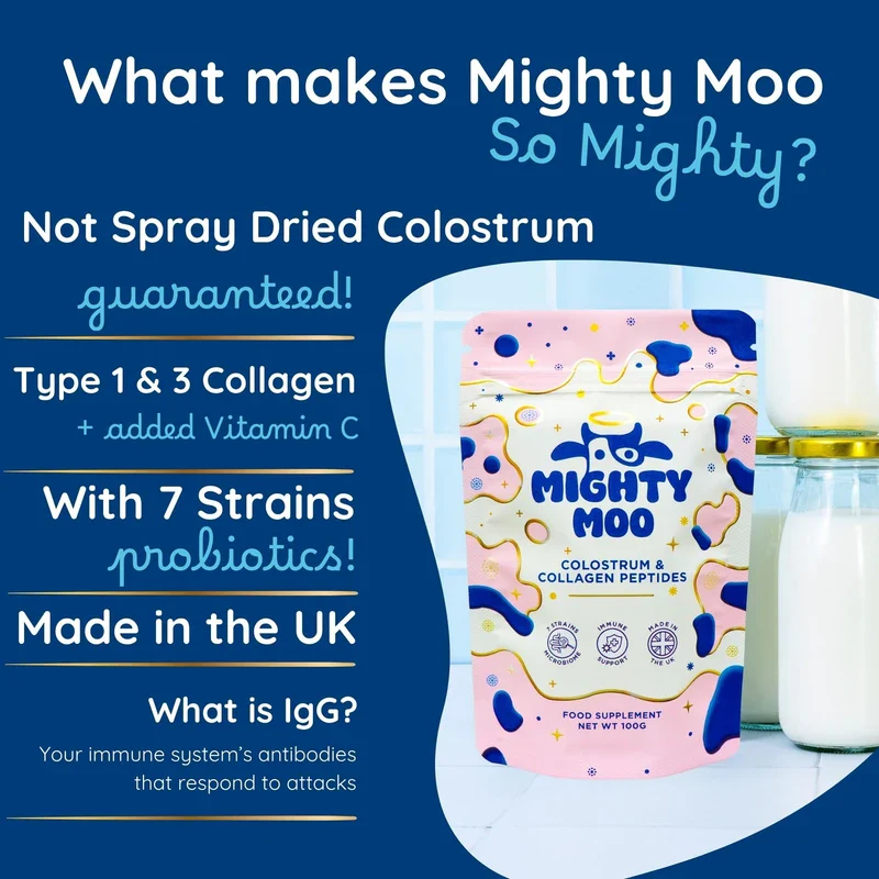 Bovine Colostrum Powder with Collagen Peptidces for Gut Health, Immune Support, Hair Growth & Beauty Supplement, Gluten Free, Sugar Free | Mighty Moo Freeze-Dried Colostrum, Unflavored, 30 Servings - Image 2
