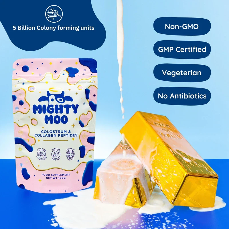Bovine Colostrum Powder with Collagen Peptidces for Gut Health, Immune Support, Hair Growth & Beauty Supplement, Gluten Free, Sugar Free | Mighty Moo Freeze-Dried Colostrum, Unflavored, 30 Servings - Image 3