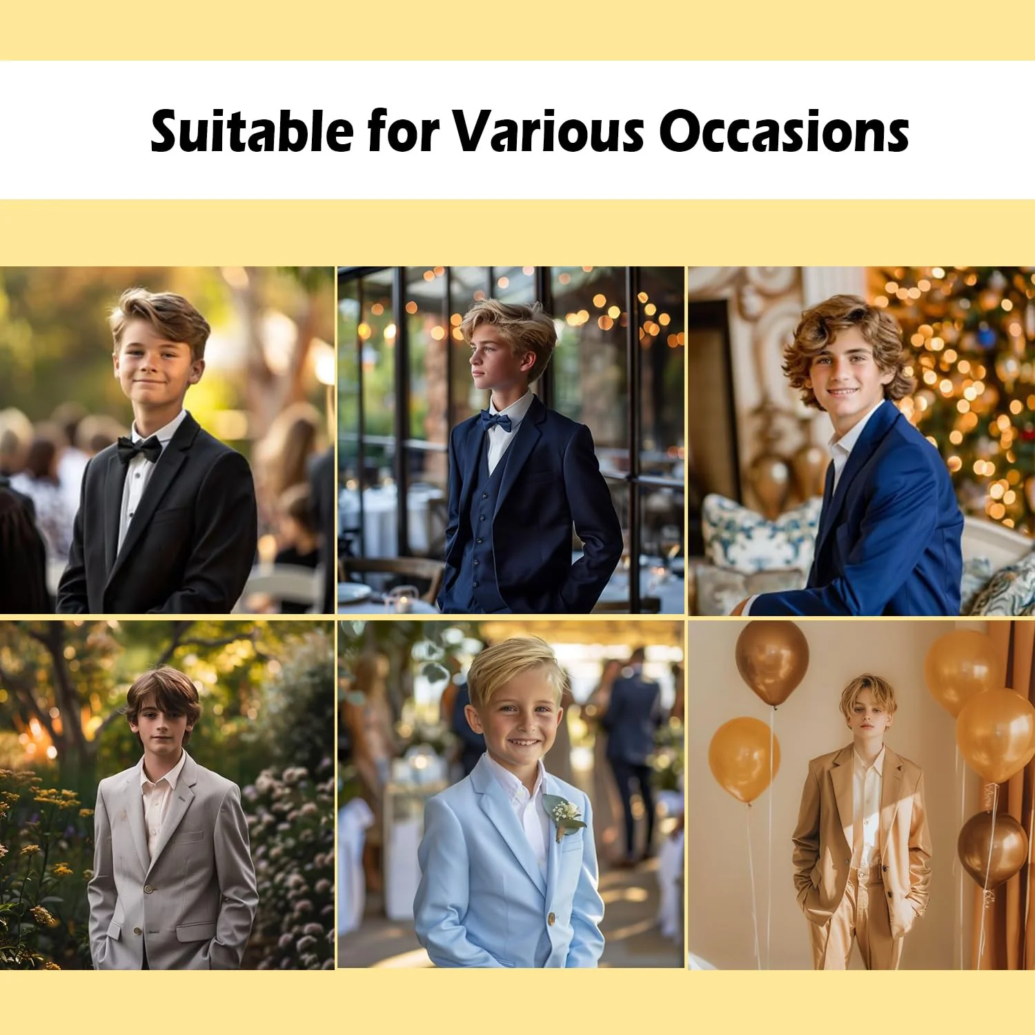Boy Suit for Kids Champagne Slim Fit Wedding Christmas Suits Size 8 Formal Dress Tuxedo Ring Bearer Outfits Boys Casual Clothes - Image 2
