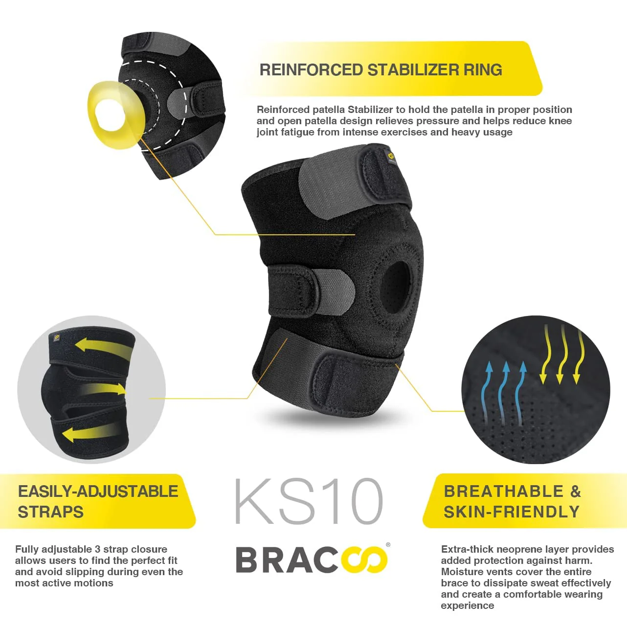 Bracoo Knee Support Brace for Men Women, Adjustable Compression Sleeve Wrap Patellar Pad Tendon - Arthritis Pain, meniscus tear, Injury Recovery, Running, Workout, KS10 - Image 9