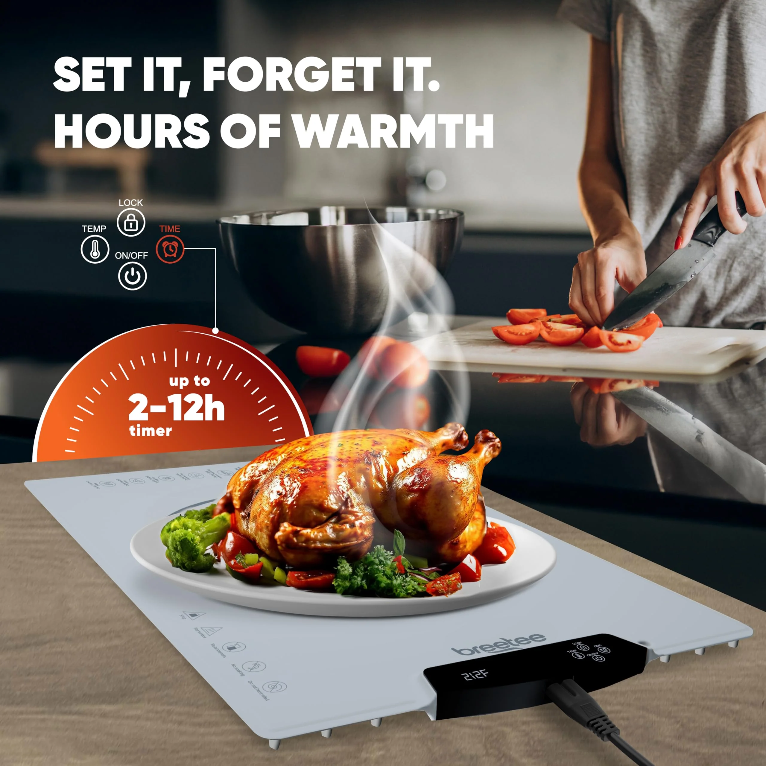 BREETEE Electric Food Warming Mat – Silicone Heating Mat for Food with 9 Temp Levels – Portable Roll Up Warming Mat for Food – Versatile Warming Tray for Buffet, Parties, Home, RV Kitchen - Image 4