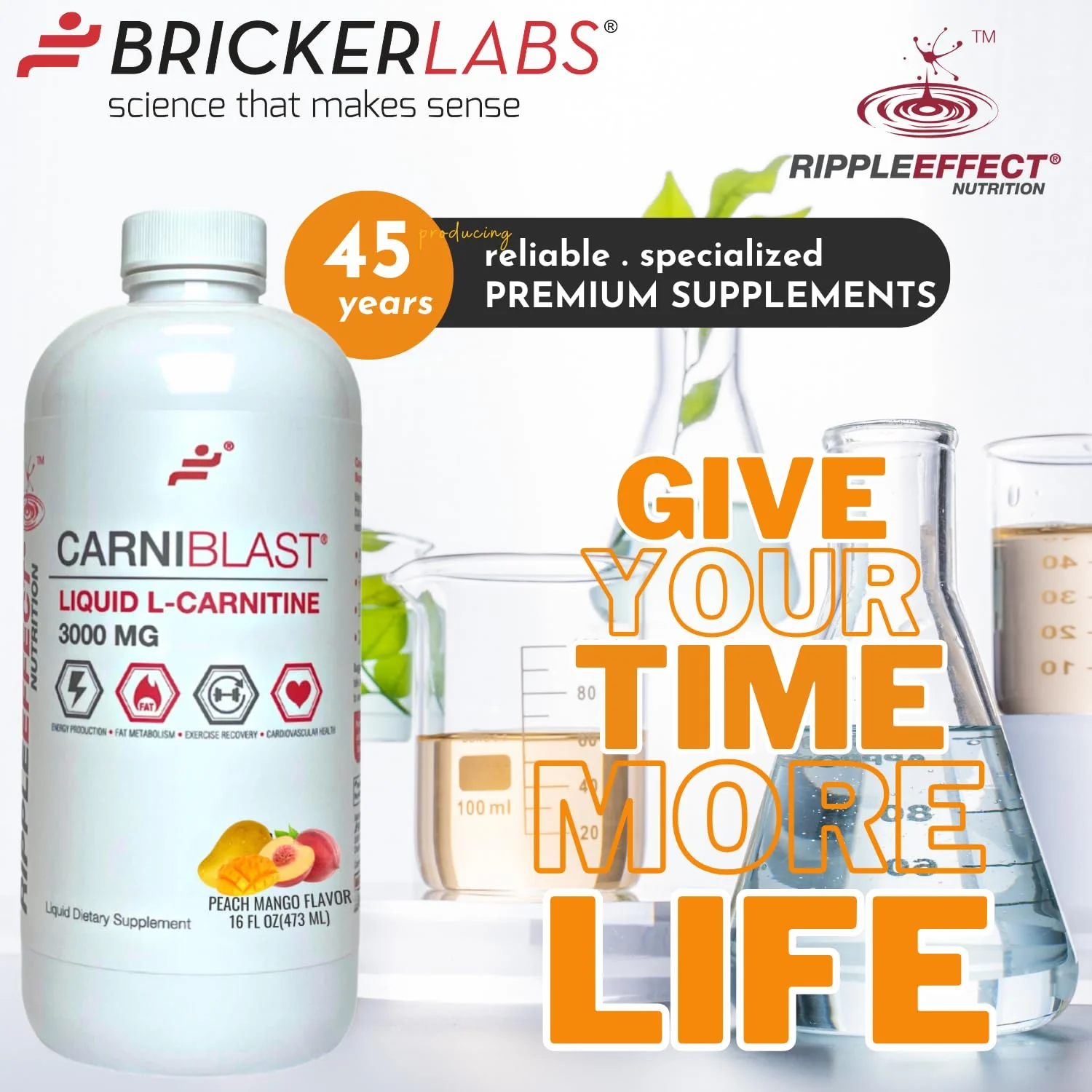 Bricker Labs CARNIBLAST Liquid L-Carnitine 3000mg, Premium L Carnitine Carnipure, Sports Nutrition, Energy Supplement and Energy Booster, Peach Mango 16 fl oz - Image 2