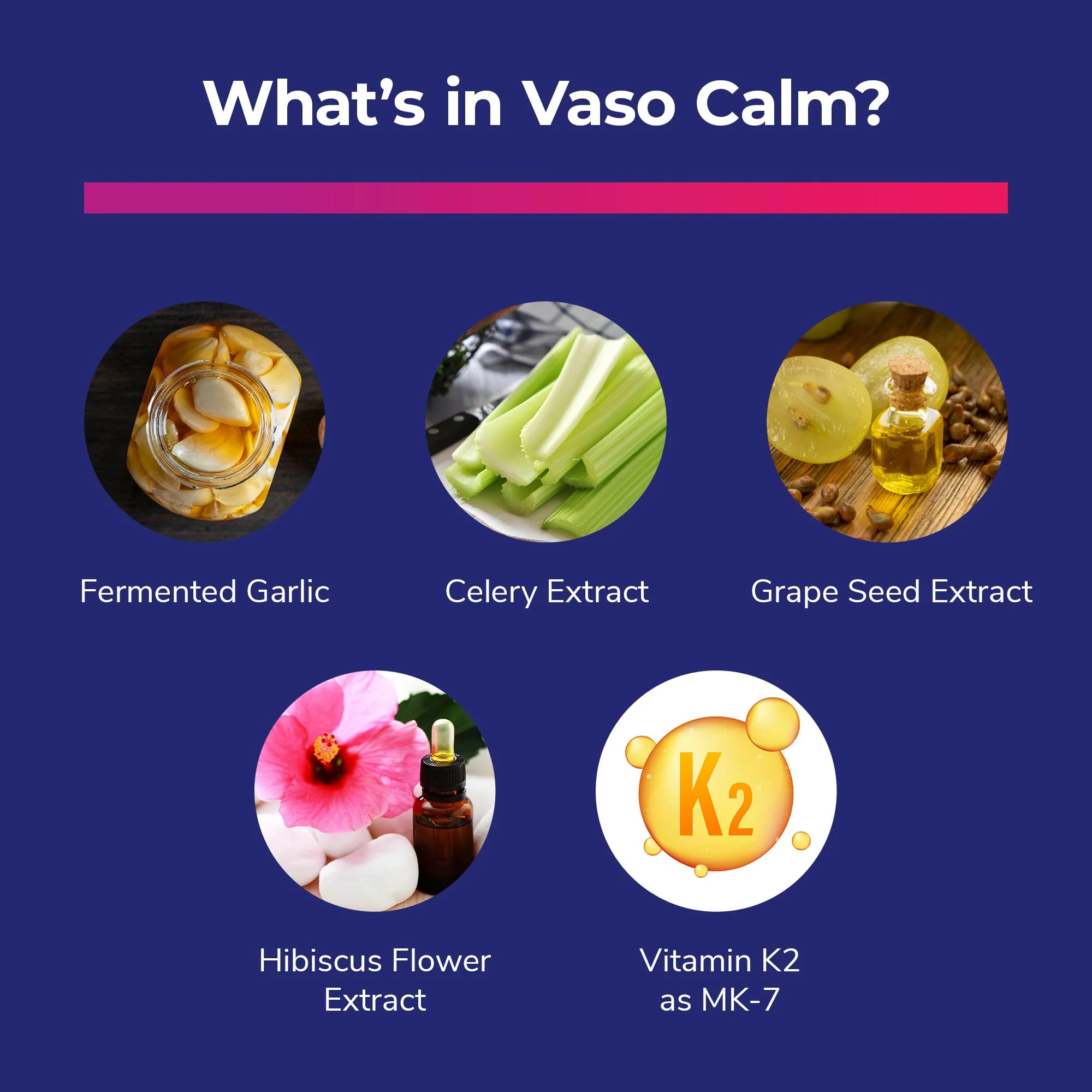 Bright Naturals Vaso Calm - Healthy Blood Balance Supplement - Features Fermented Garlic, Celery and Grape Seed Extract, Hibiscus, and Vitamin K2 - Made in The USA, 180 Capsules - Image 5