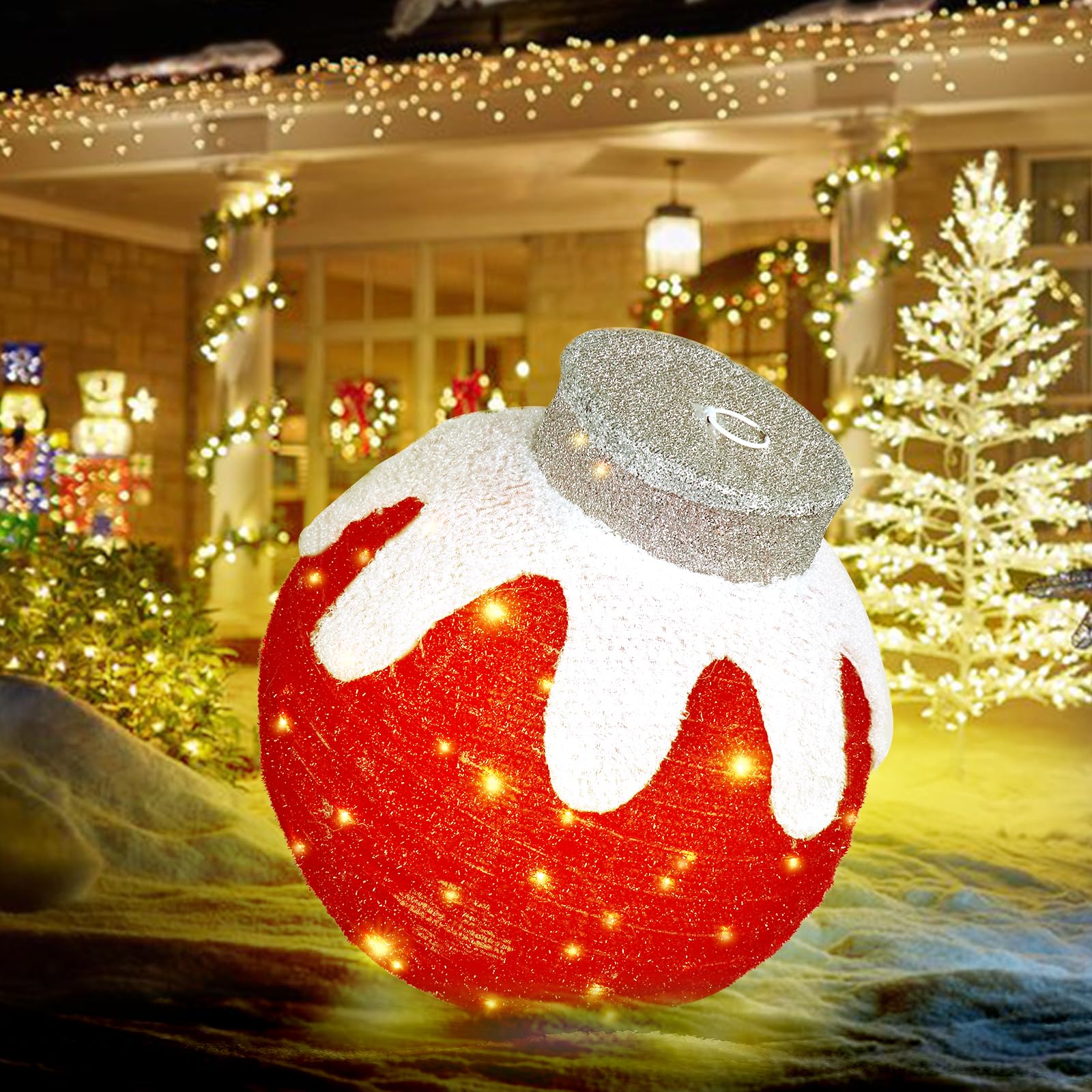 BRIGHTDECK Outdoor Christmas Ornaments, Lighted Pop-Up Outdoor Holiday Ball Decoration with 80 LED Lights, 8 Light Modes, Lighted Collapsible Holiday Decorations for Yard, Home (Red) - Image 2