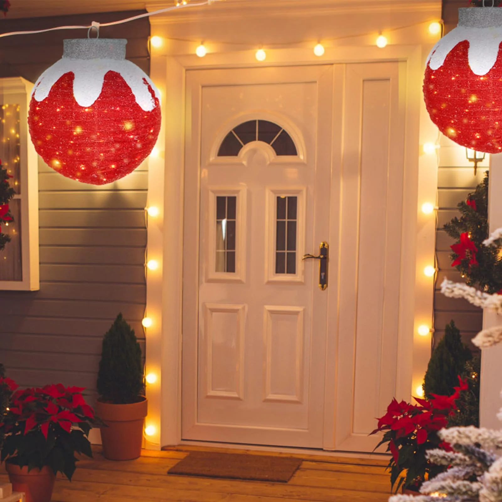 BRIGHTDECK Outdoor Christmas Ornaments, Lighted Pop-Up Outdoor Holiday Ball Decoration with 80 LED Lights, 8 Light Modes, Lighted Collapsible Holiday Decorations for Yard, Home (Red) - Image 3