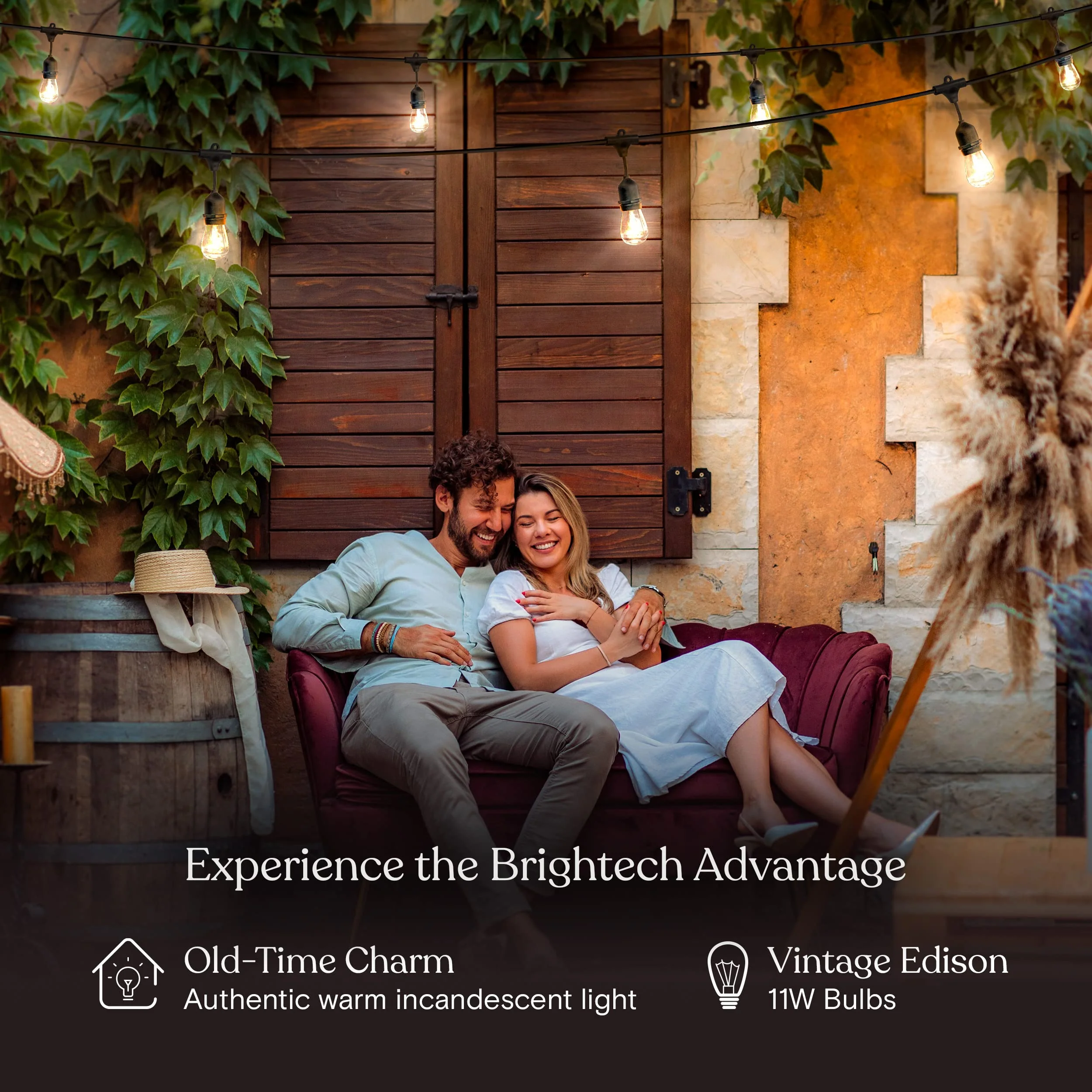 Brightech Ambience Pro Incandescent Outdoor String Lights - Commercial Grade Waterproof Patio Lights with 24 Ft Dimmable Edison Bulbs, Porch String Lights for Patio, Backyard, Christmas - 7 Bulbs 11W - Image 6