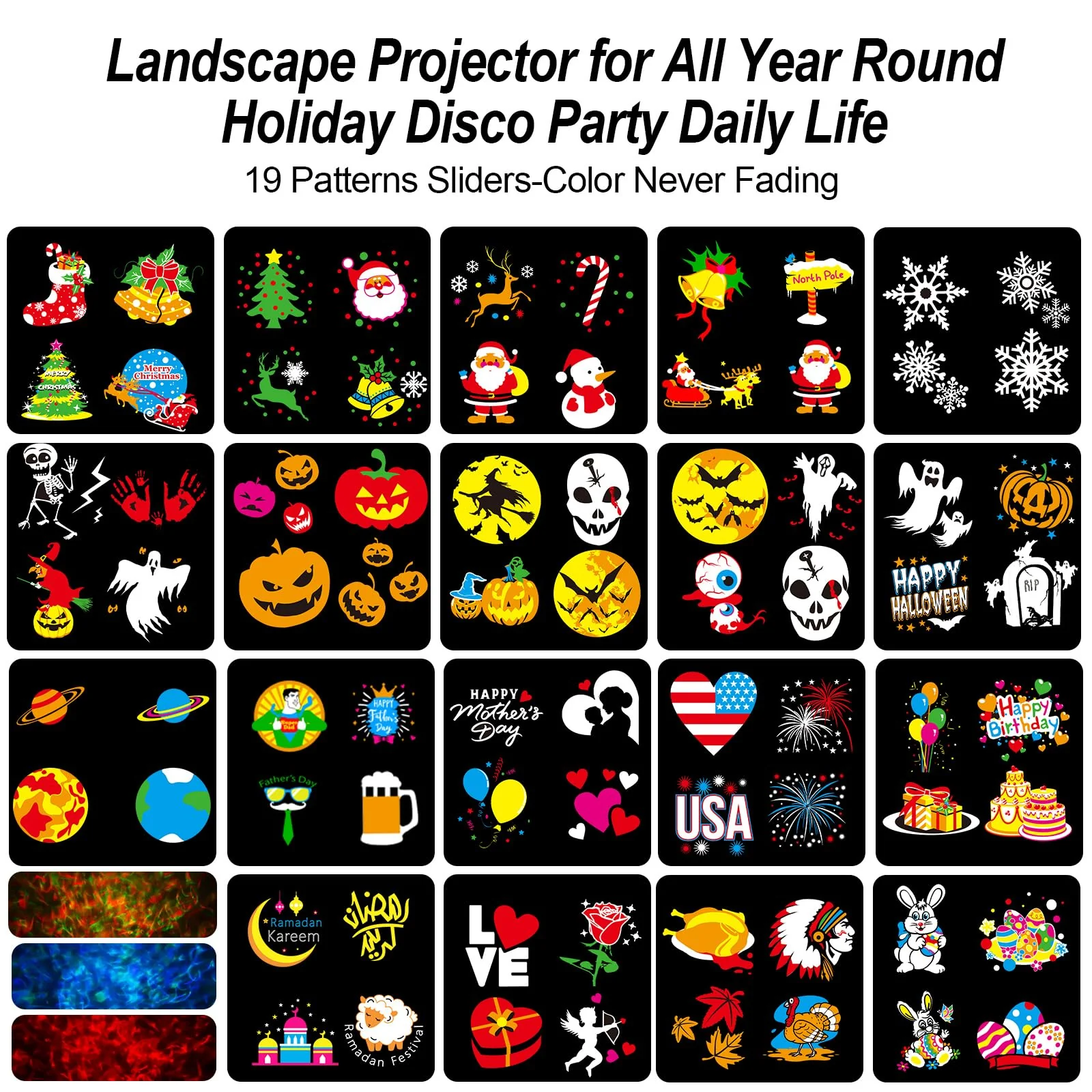 Brighter Christmas Projector Lights Outdoor,2025 Upgrade Holiday Projectors with 19HD Slides (Ocean Wave & Patterns), Weatherproof Christmas,Halloween Projector,Christmas Decorations for Light Show - Image 6