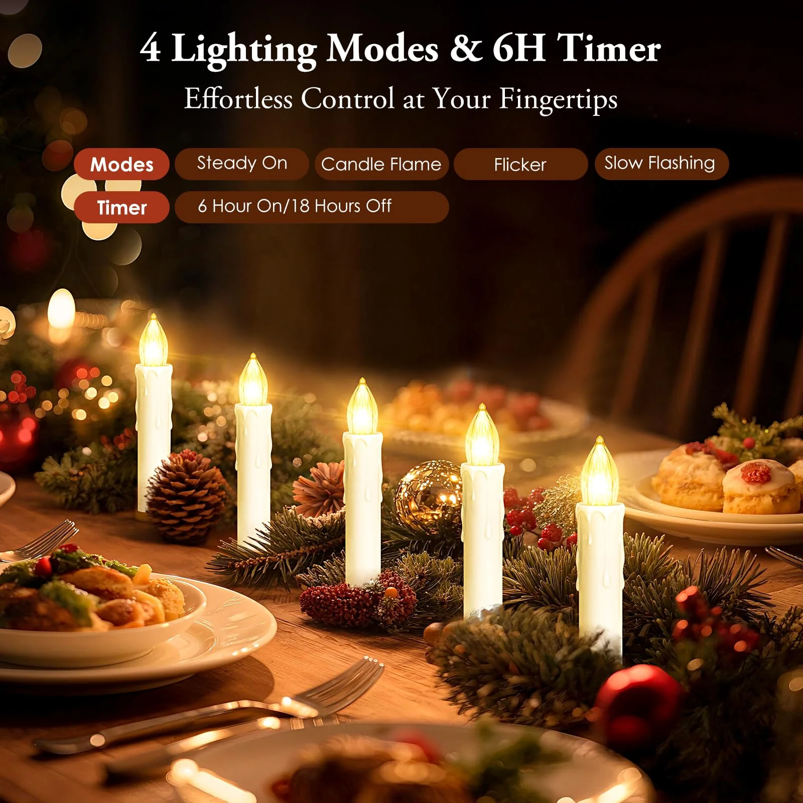 Brightever 30 PCS Flameless LED Taper Candles Battery Operated, Christmas Tree Candles Clip-on with Remote - 4 Modes & Timer, Waterproof, Dimmable Flicker Candle for Home Holiday Party Wedding Decor - Image 6