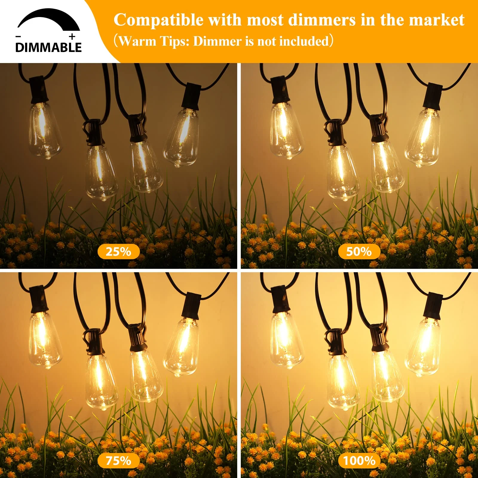 Brightever Outdoor String Lights 200FT Waterproof, Patio String Lights for Outside with 100+4 ST38 Shatterproof LED Filament Bulbs, Dimmable Hanging Lights for Christmas, Party, Cafe (2-Pack 100FT) - Image 5