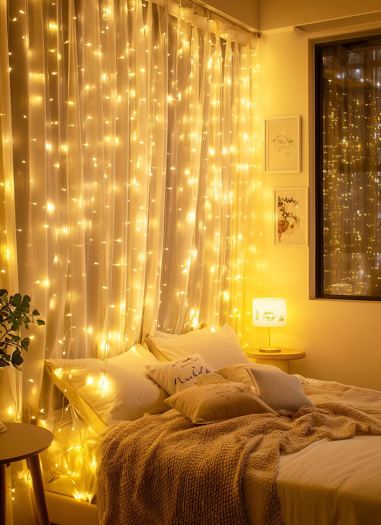 Brightown 2 Pack 300 LED Fairy Curtain Lights, 9.8ft x 9.8ft Warm White Curtain String Lights, USB Plug in 8 Lighting Modes LED Christmas String Hanging Lights with Remote for Bedroom Indoor Outdoor - Image 5