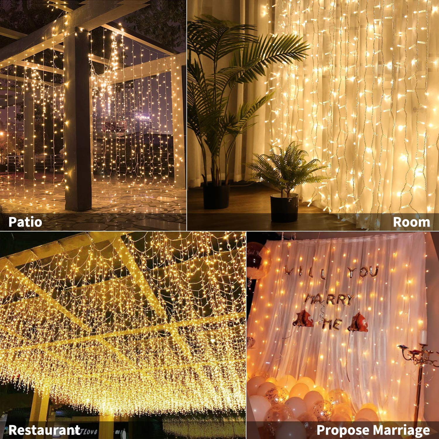Brightown 300 LED Curtain String Lights, 9.8 FT Hanging Fairy Lights with Remote, 8 Modes, Connectable Waterproof Window Lights for Bedroom Backdrop Wedding Outdoor Christmas Party, Warm White - Image 2